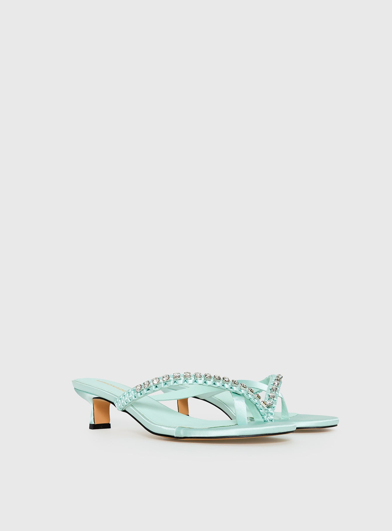 Little Italy Diamante Detail Thong Heels Aqua - Image 2