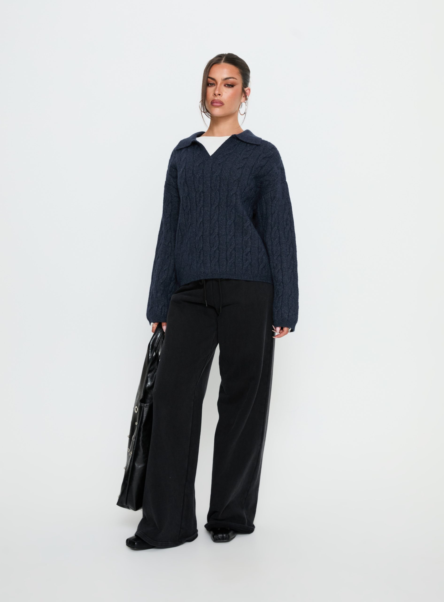 Brodey Collared Cable Knit Sweater Navy - Image 2