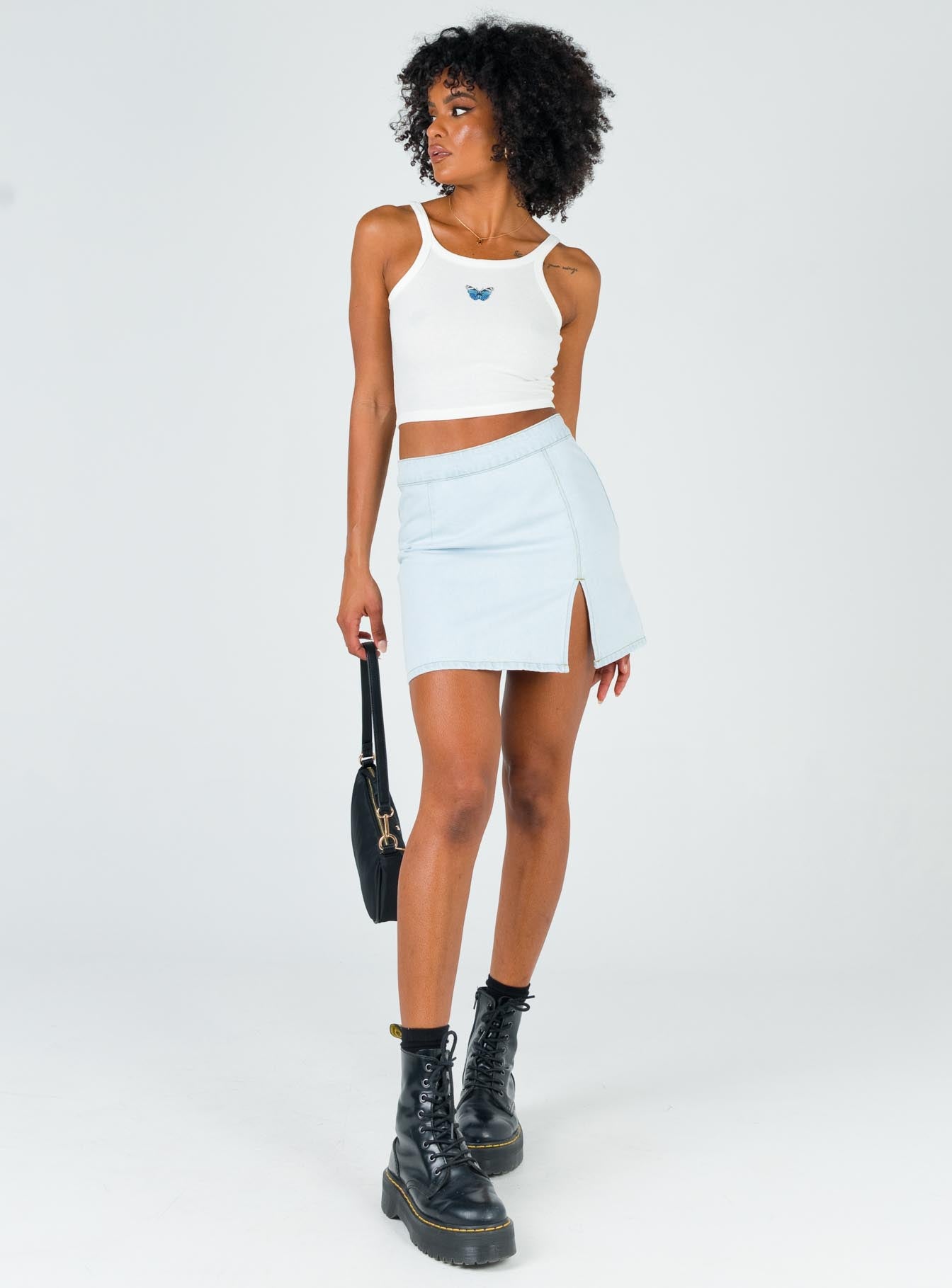 The Lola Mini Skirt Light Wash Denim - Image 2