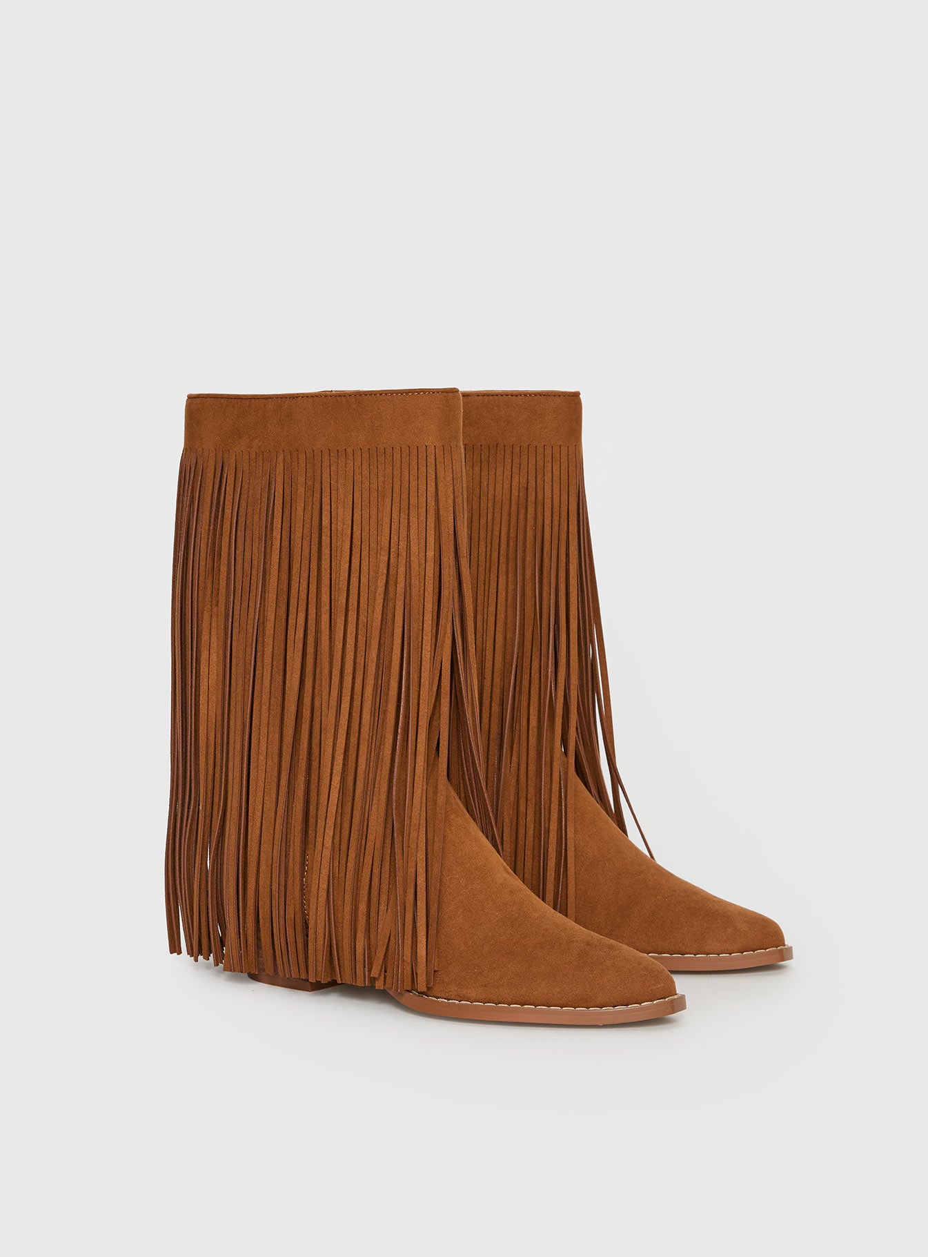 Wild Card Tassel Faux Suede Boots Brown - Image 2