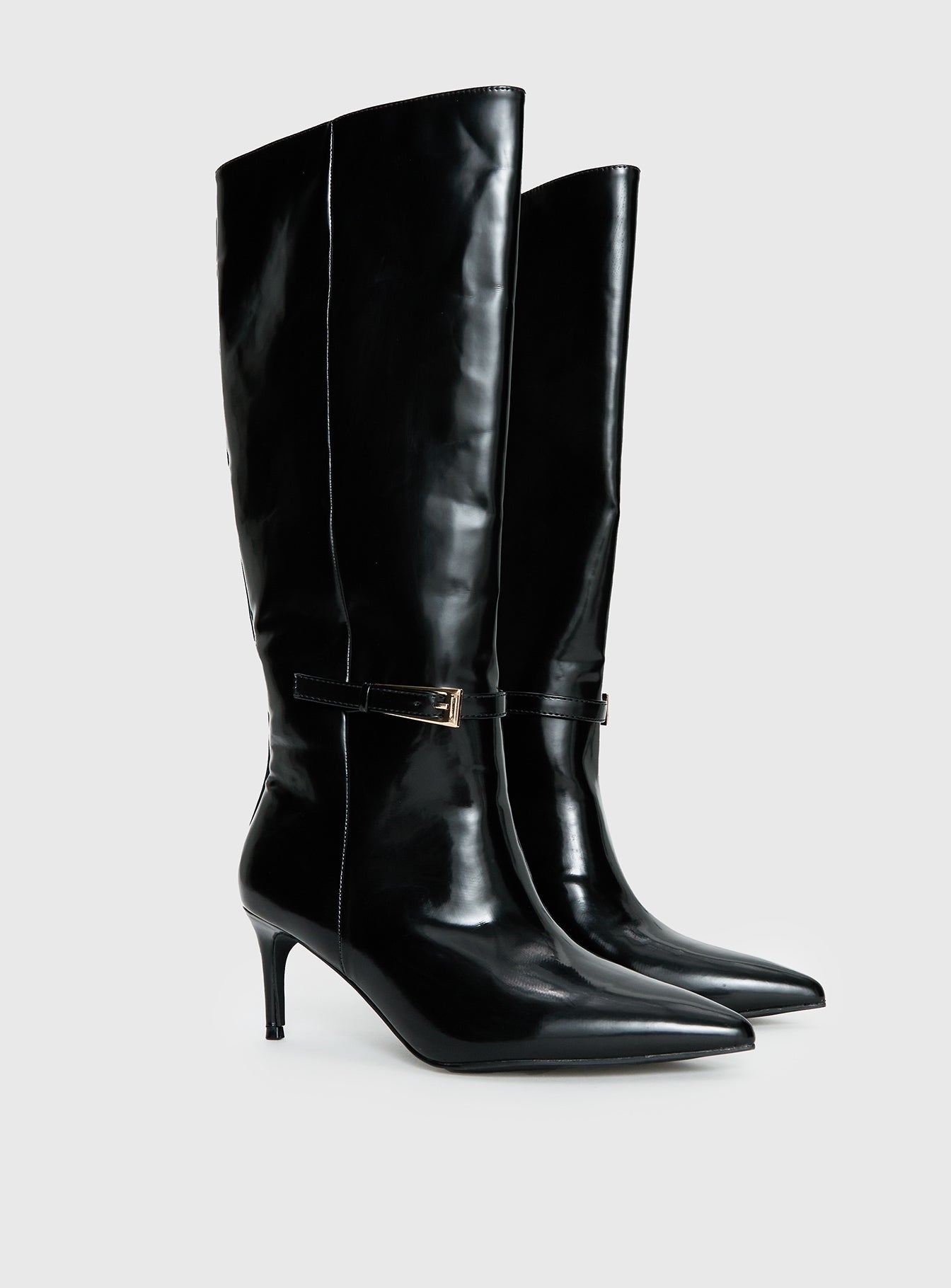 Glazed Knee High Boots Black - Image 2