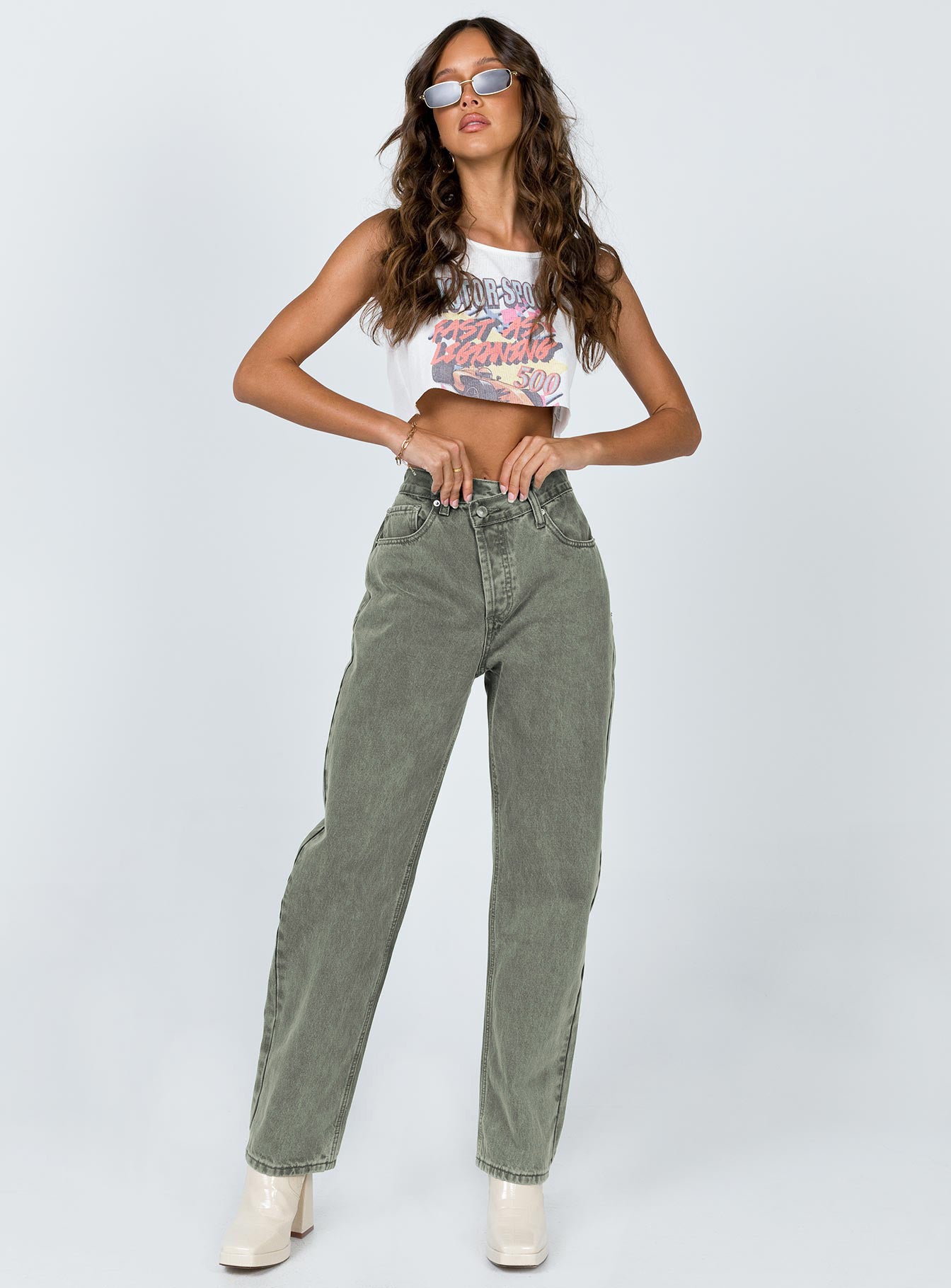 Holly Asymmetric Straight Leg Jean Green Denim - Image 3