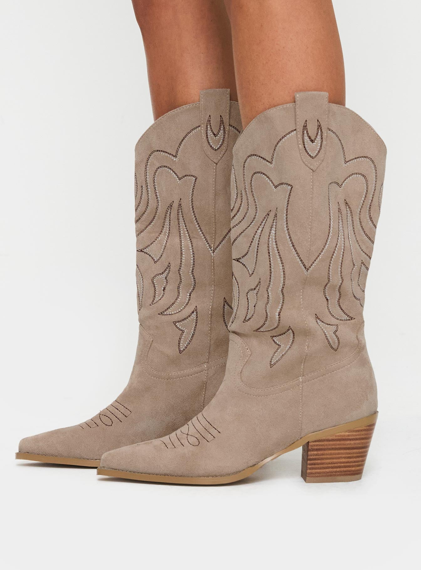 Billini Delanie Cowboy Boots Taupe Faux Suede - Image 3