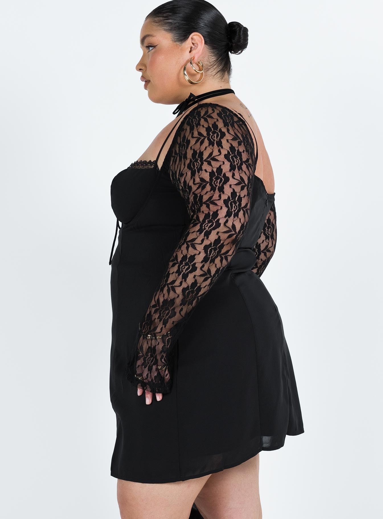 Ashwood Lace Sleeve Mini Dress Black Curve - Image 6