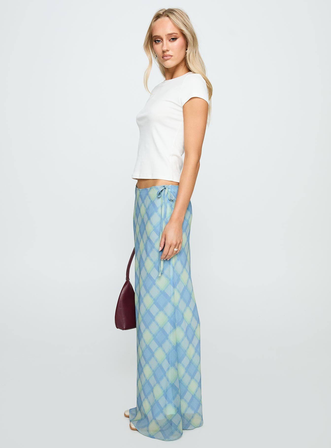 Seafarer Tie Side Maxi Skirt Blue Check - Image 4
