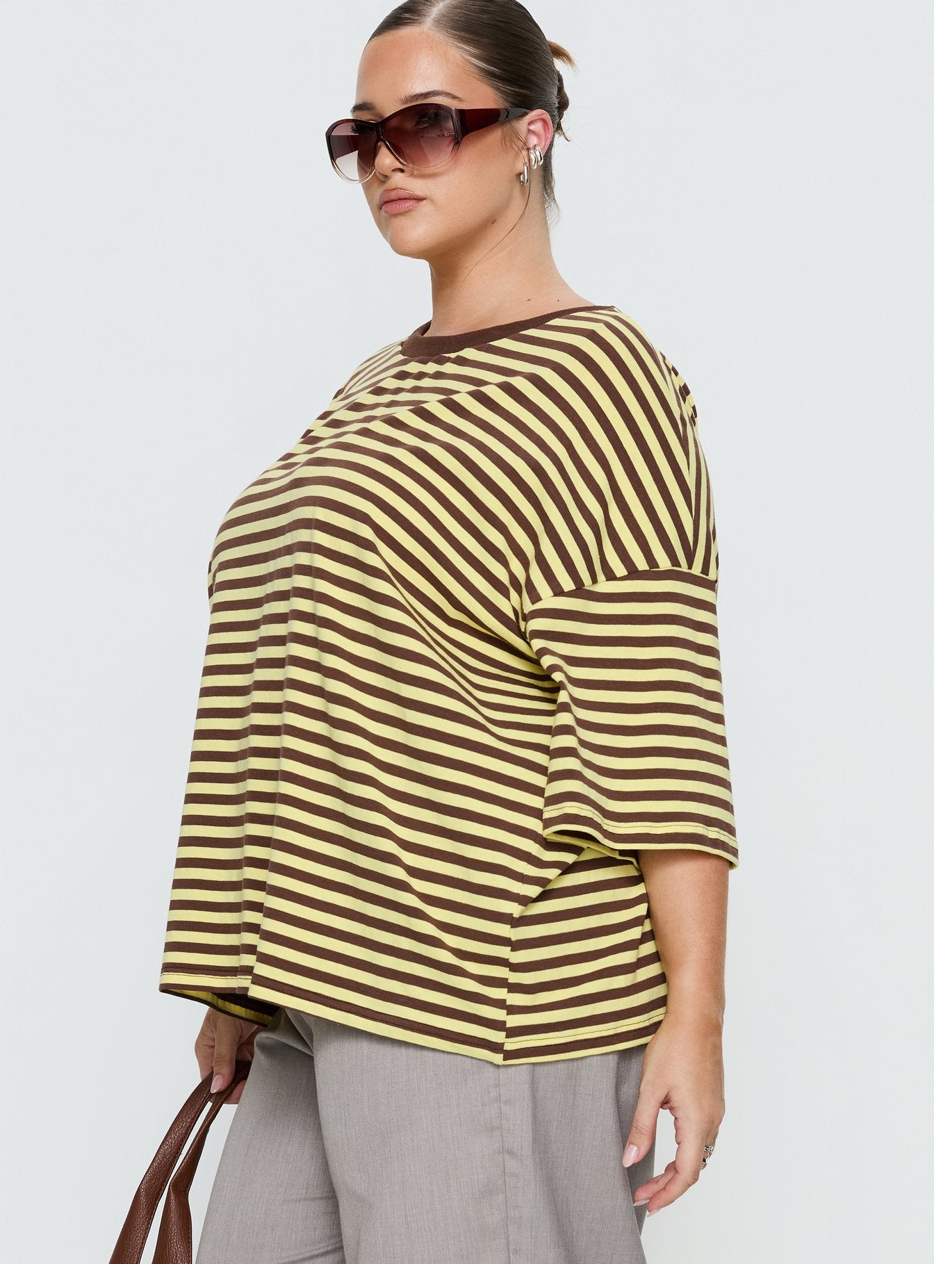 Settle Down Short Sleeve Top Yellow / Brown Stripe Curve - Image 4