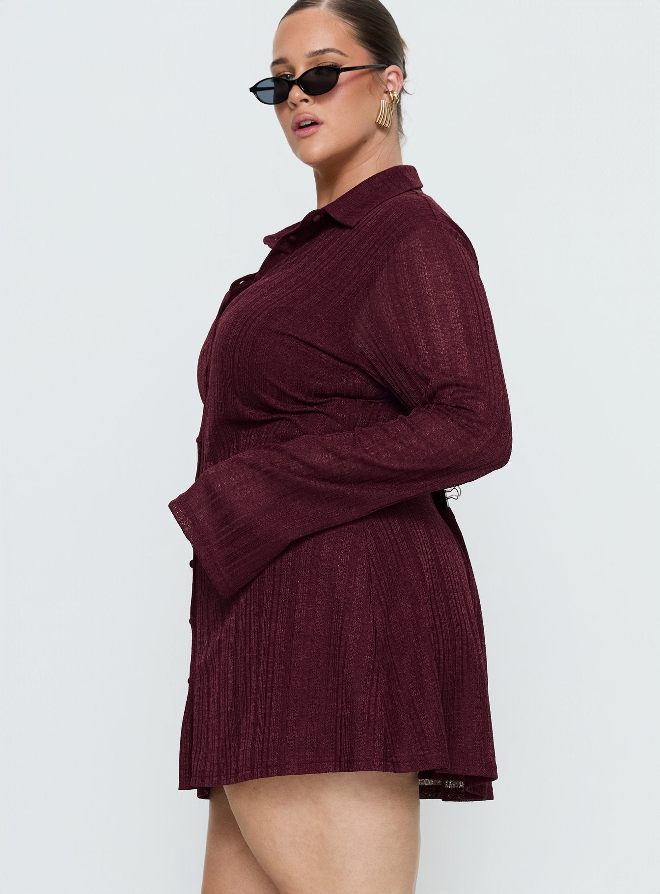 When You Sleep Long Sleeve Mini Dress Wine Curve - Image 3
