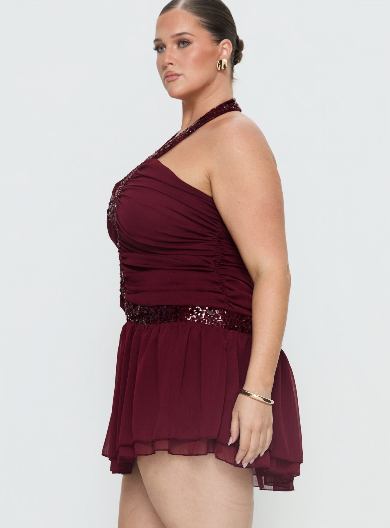 Aisleigh Sequin Halter Mini Dress Berry Curve - Image 4