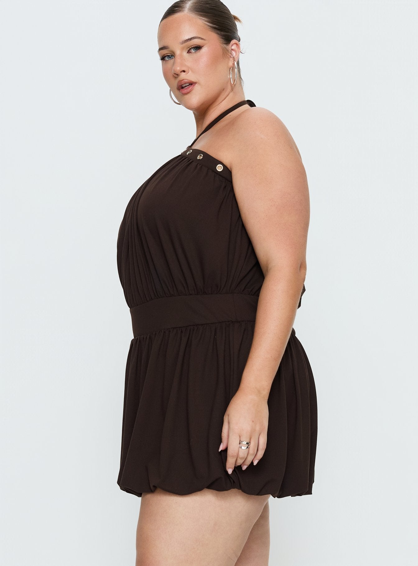 Sunnee Eyelet Detail Playsuit Brown Curve - Image 4