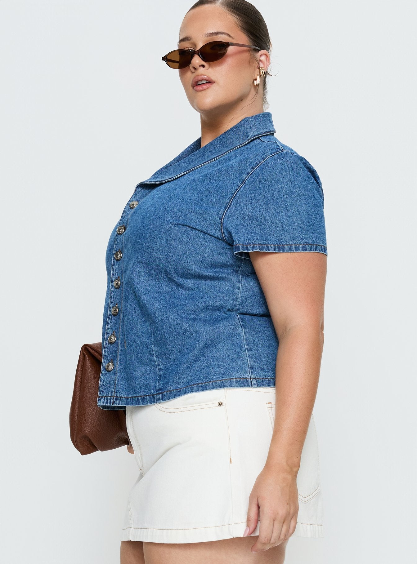 Ellix Button Up Top Blue Denim Curve - Image 4