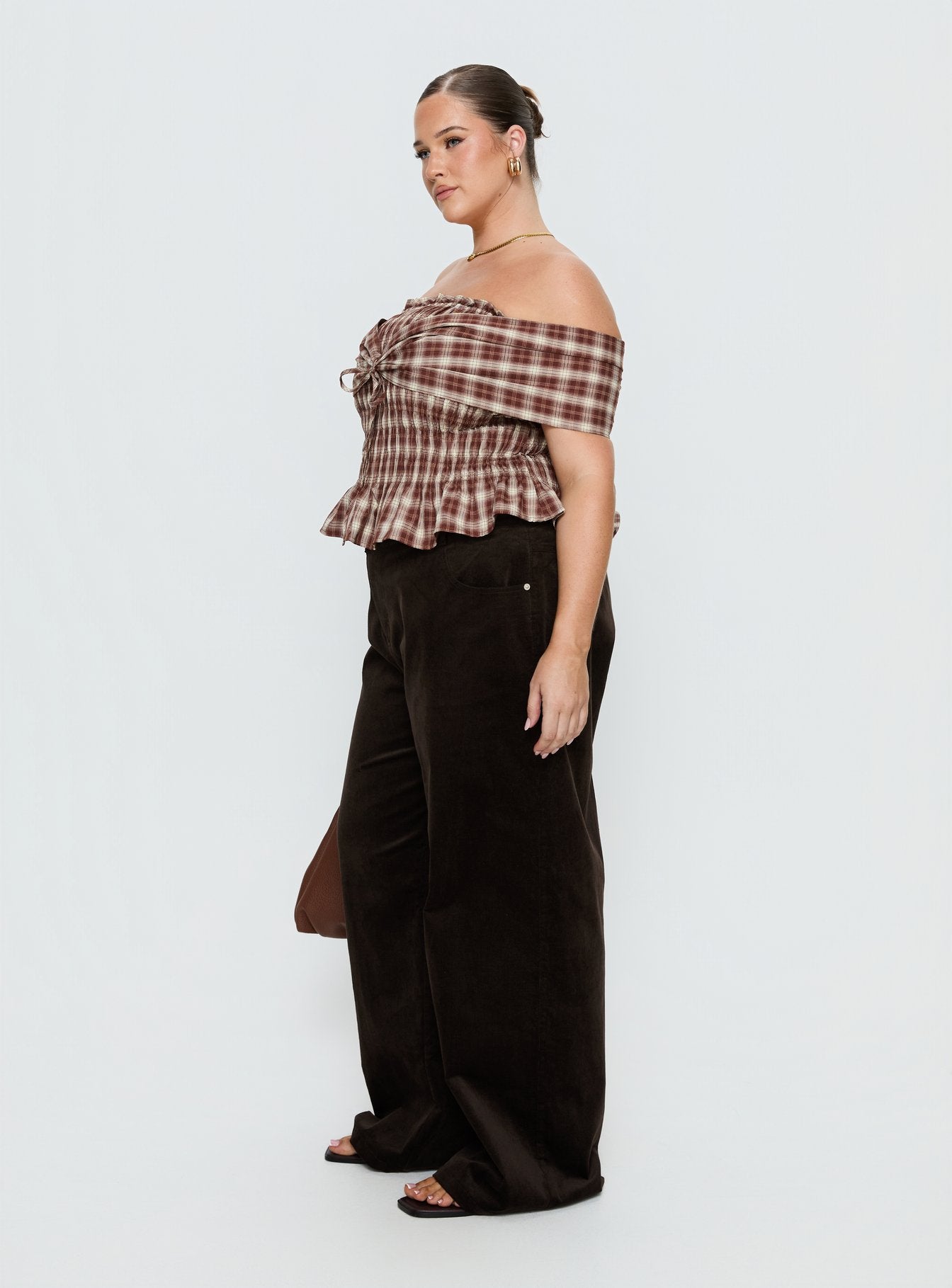 Kenza Wide Leg Corduroy Pant Brown Curve - Image 3