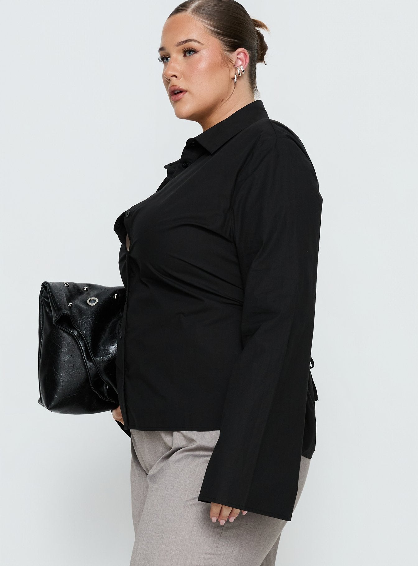 Eryx Tie Back Button Up Top Black Curve - Image 4