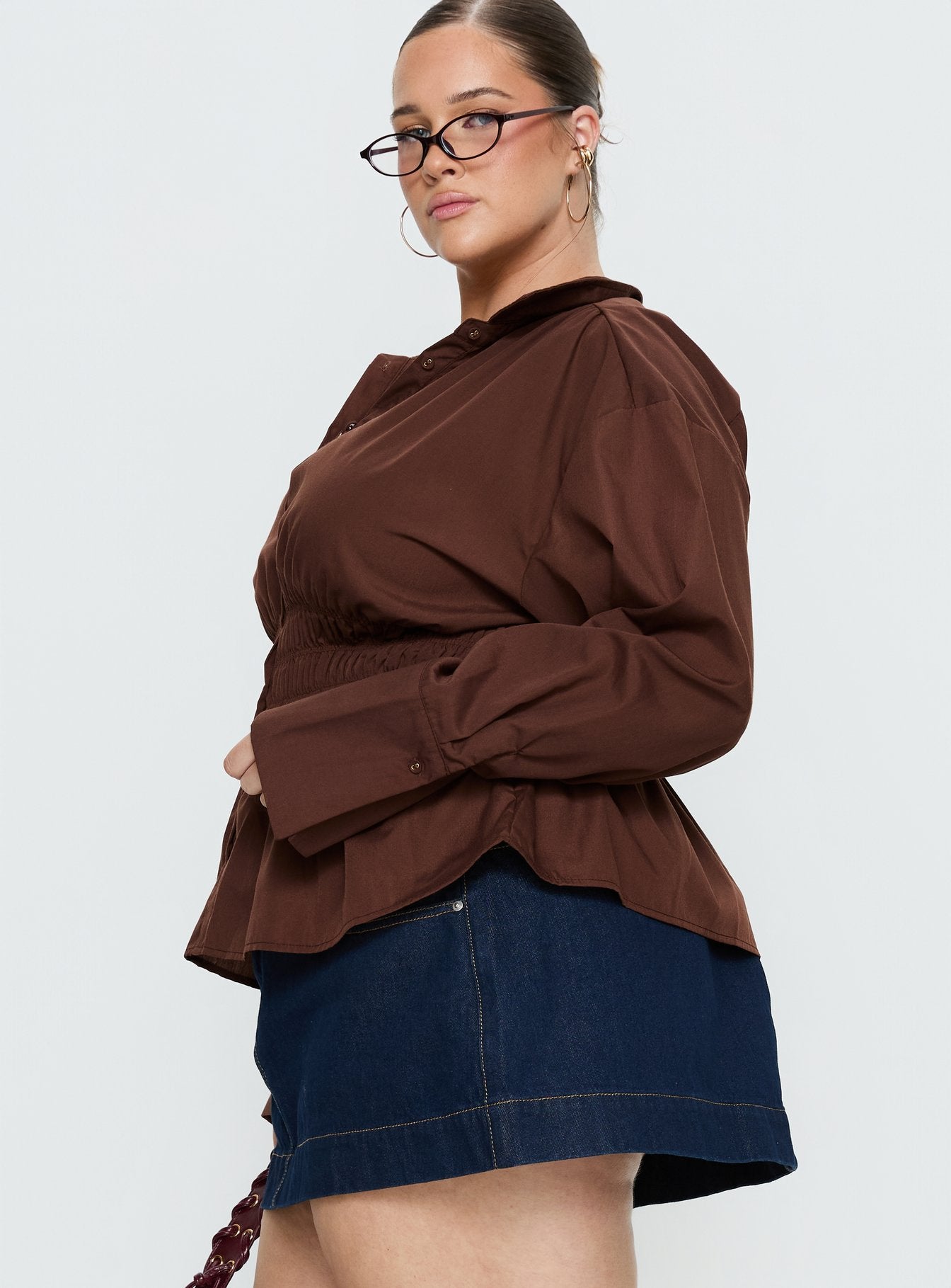 As You Are Shirred Button Up Top Chocolate Curve - Image 4