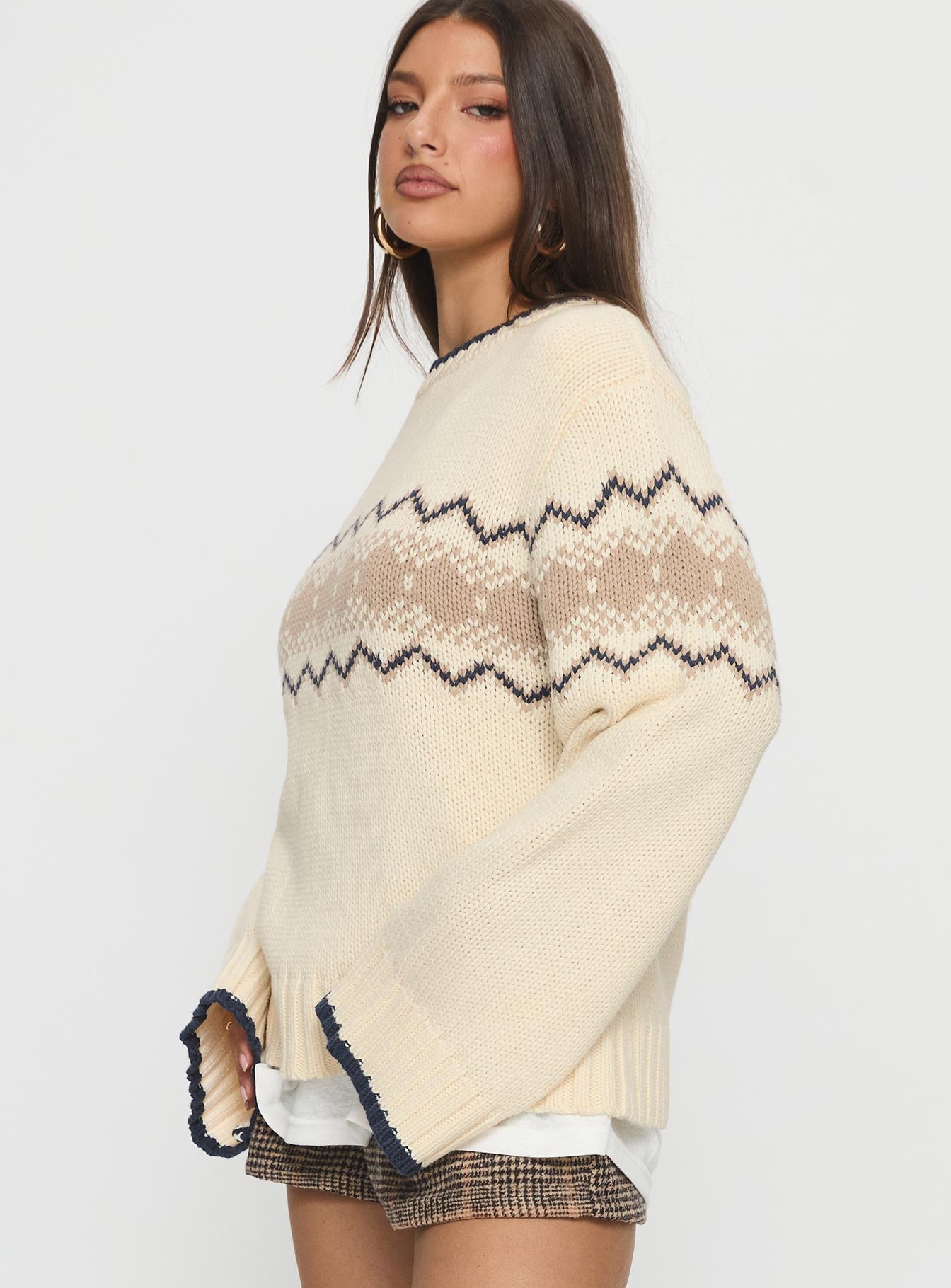 Madalynn Knit Graphic Jumper Beige - Image 4