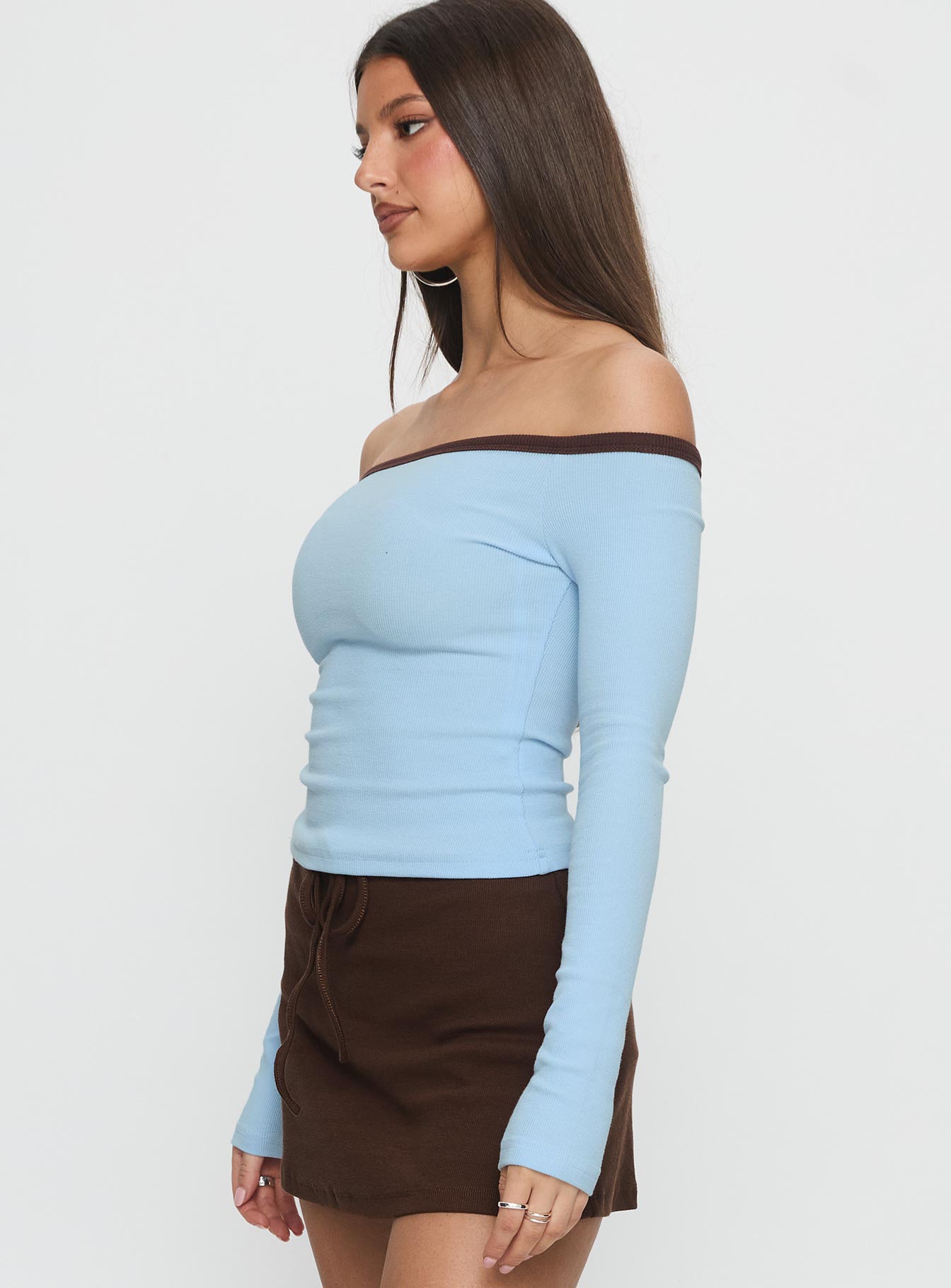 Baseline Off Shoulder Top Blue / Brown - Image 4