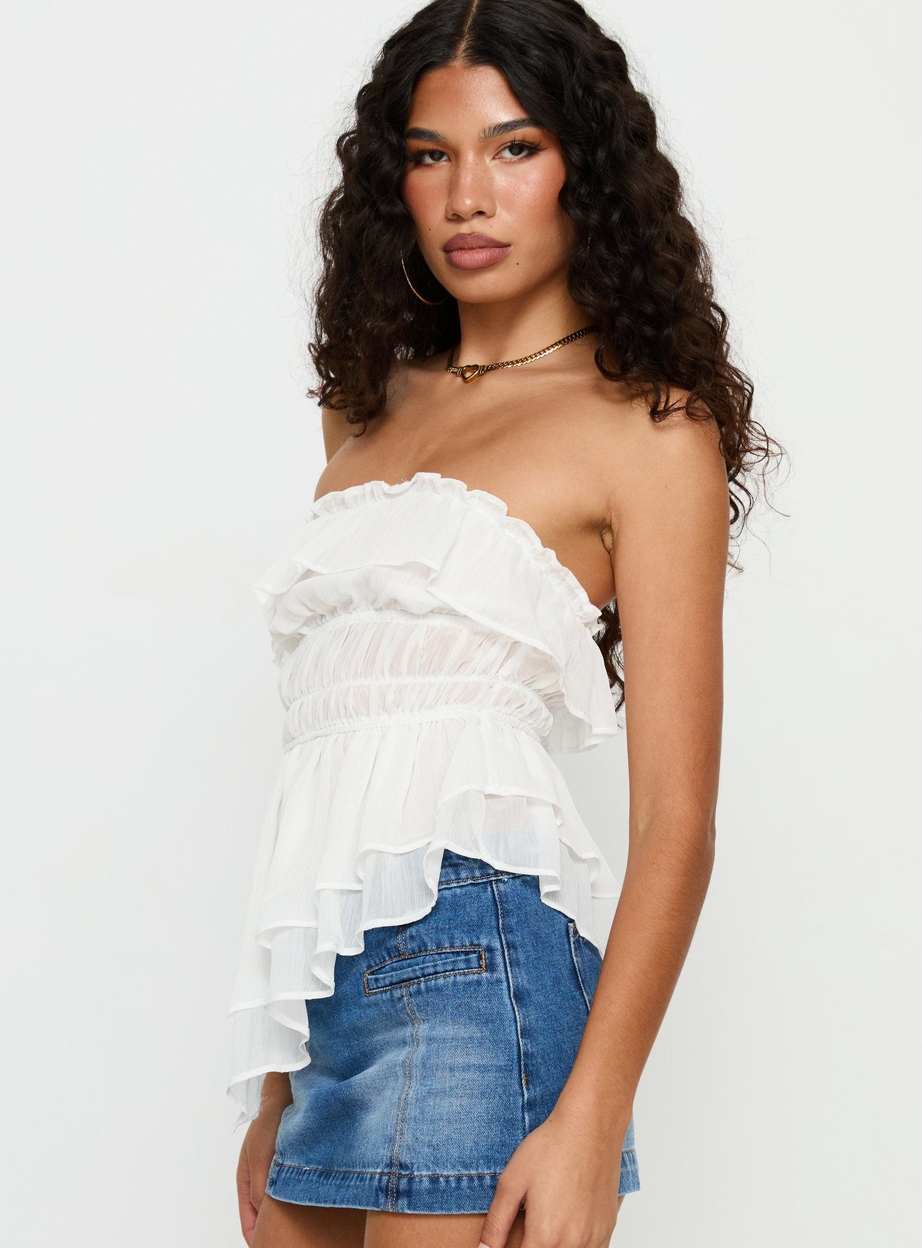 Ginnilee Strapless Frill Top White - Image 4