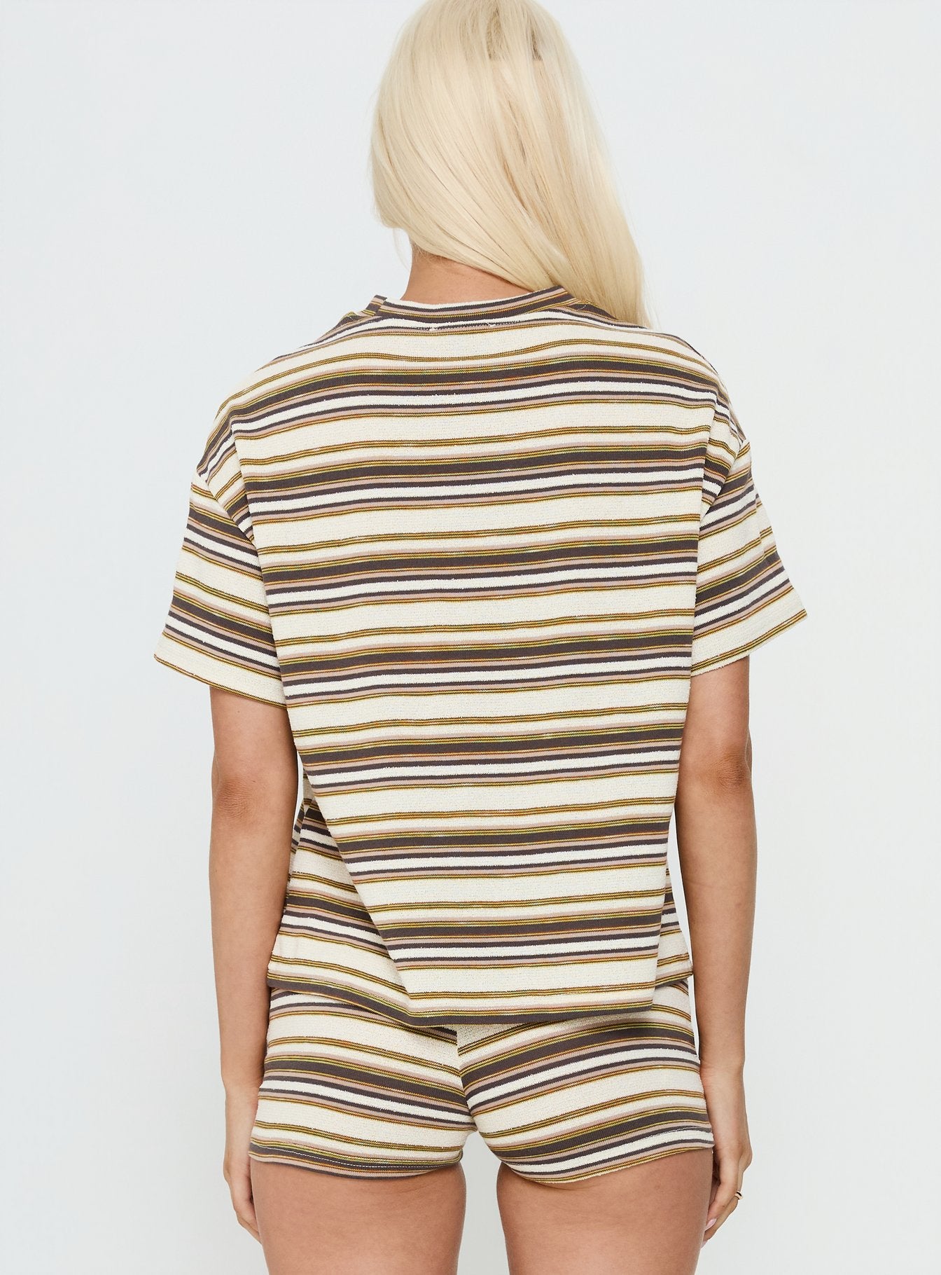 Rubez Terry Towelling Boxy Top Brown Stripe - Image 4