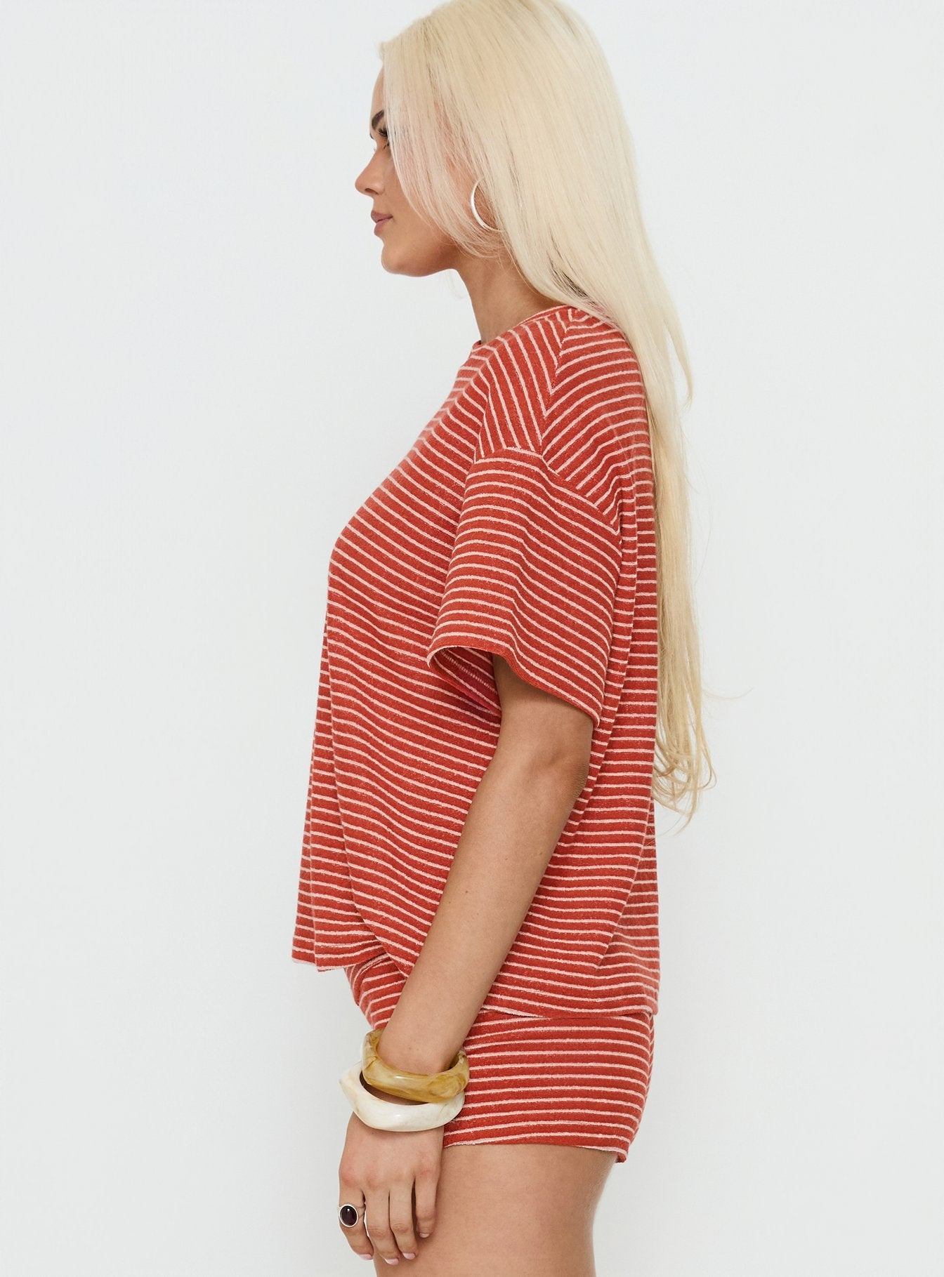 Rubez Terry Towelling Boxy Top Burnt Orange Stripe - Image 4