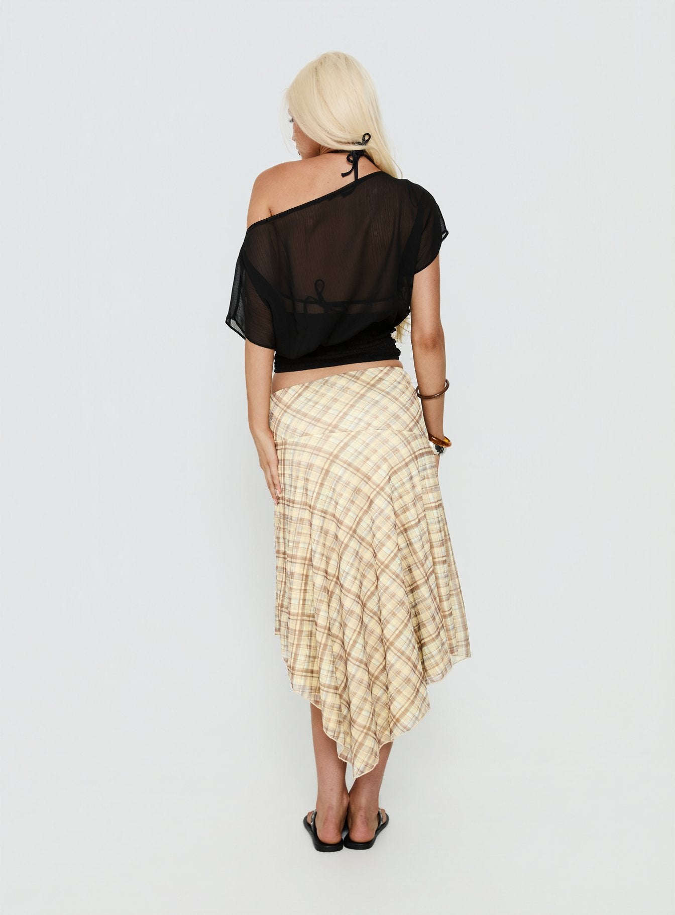 Dulciana High Split Asymmetrical Midi Skirt Multi Check - Image 4
