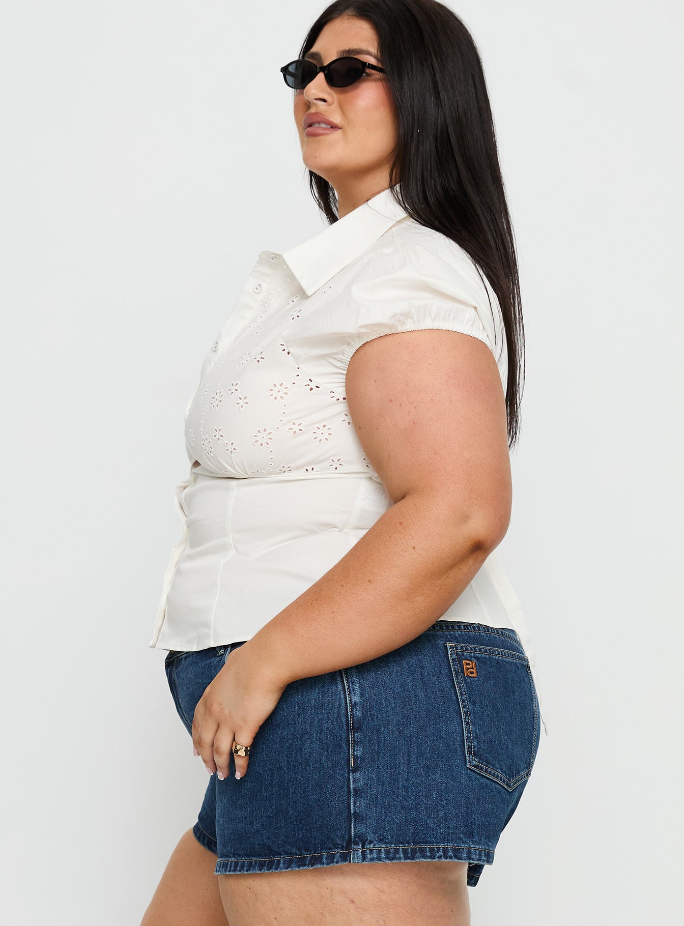 Kavira Tie Bust Short Sleeve Shirt White Curve - Image 4