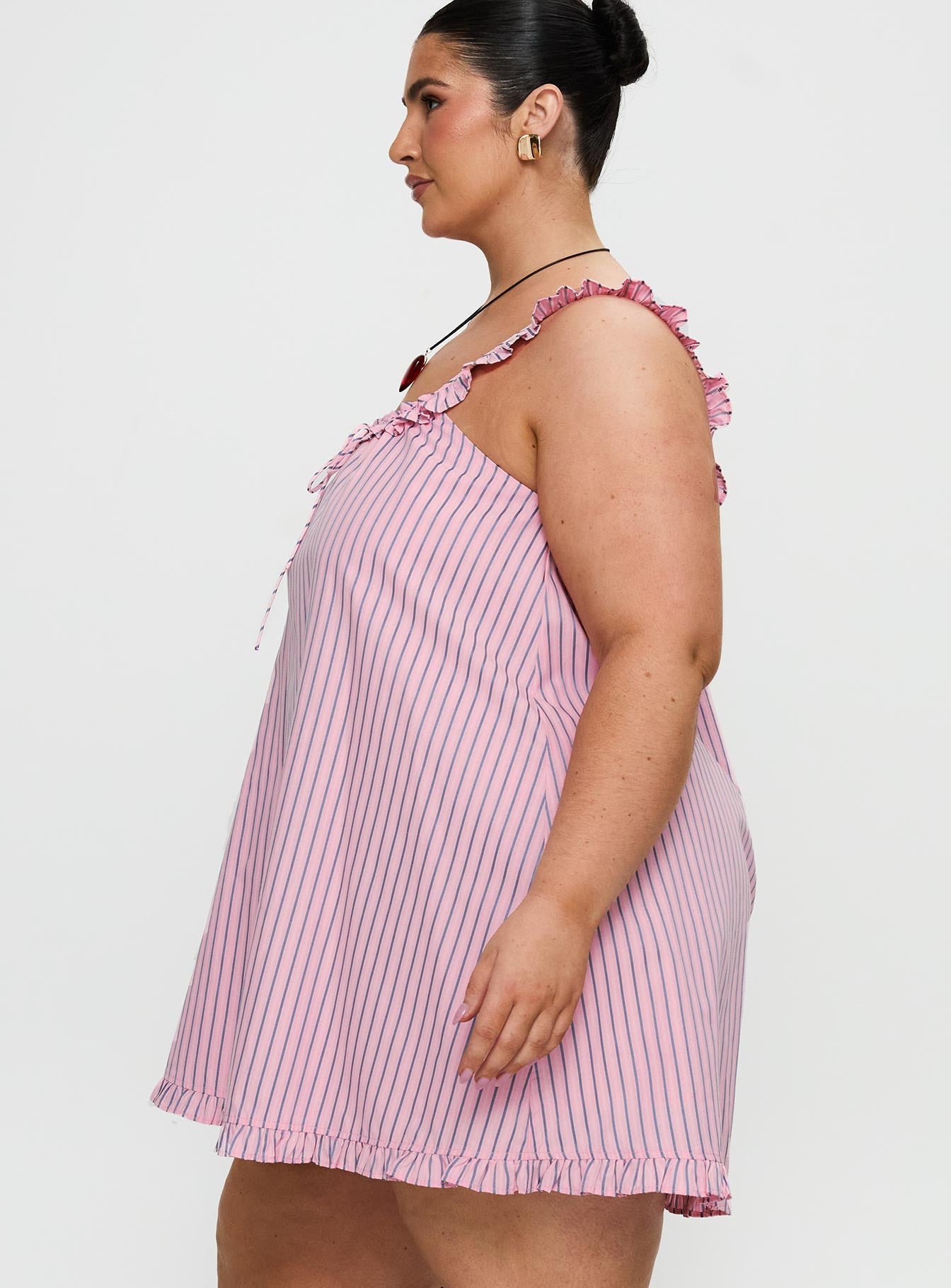 Zalina Babydoll Mini Dress Pink Stripe Curve - Image 4