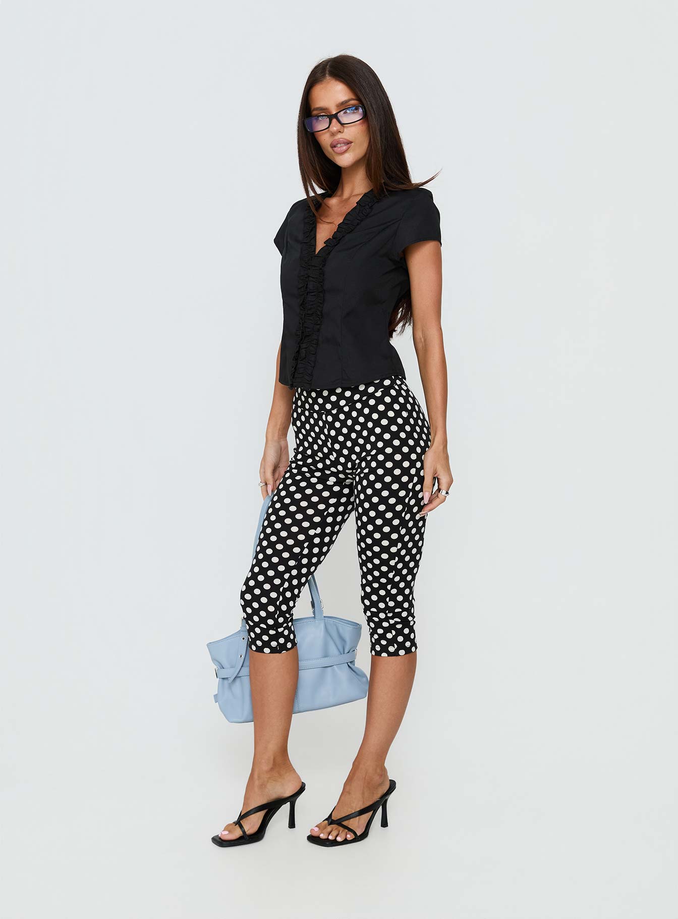 Perennial Frill Plunge Neck Top Black - Image 4