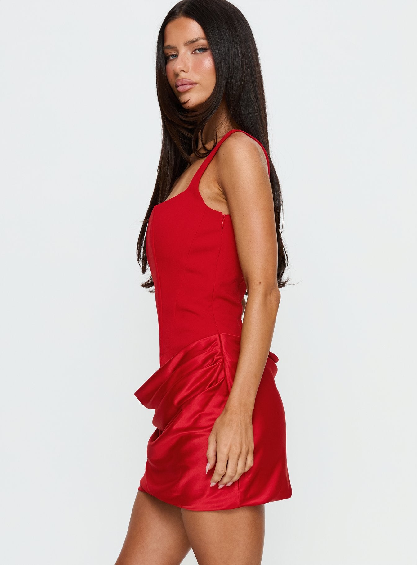 Ryana Corset Drape Mini Dress Red - Image 4