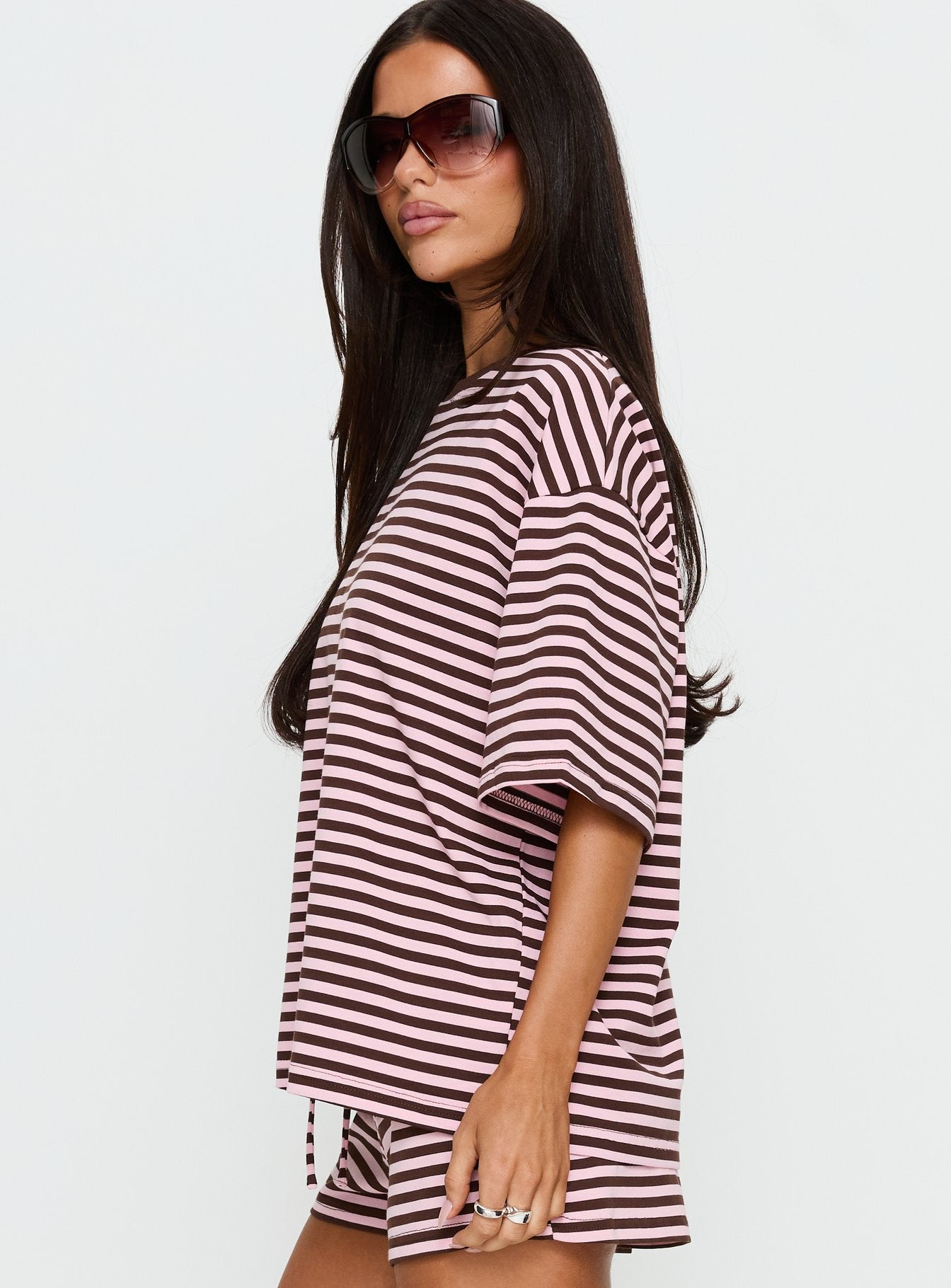 Settle Down Short Sleeve Top Pink / Brown Stripe - Image 5
