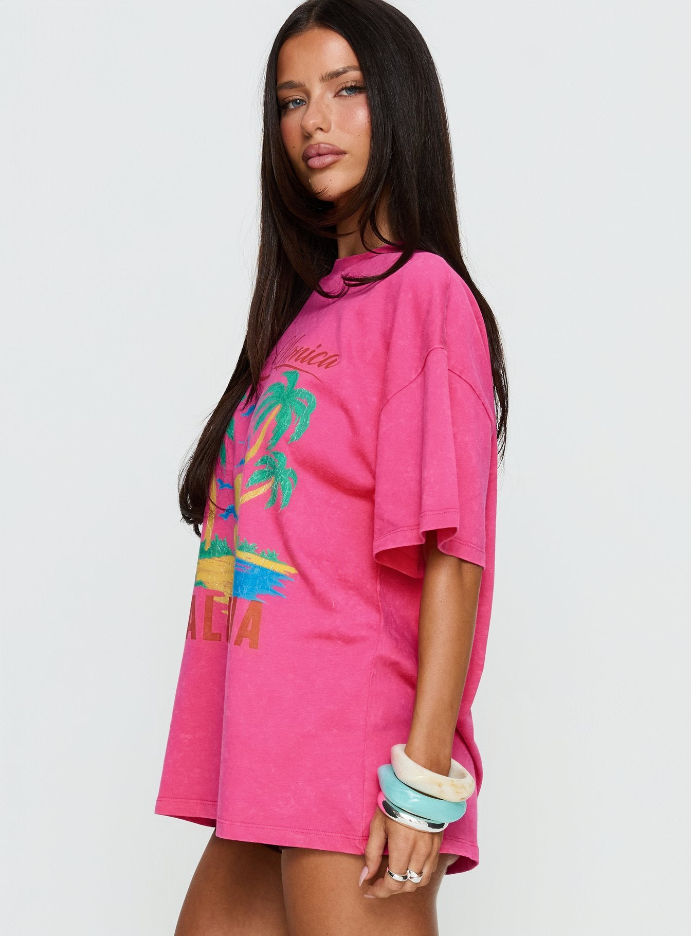 Santa Monica Beach Oversized Graphic Tee Washed Pink - Image 3