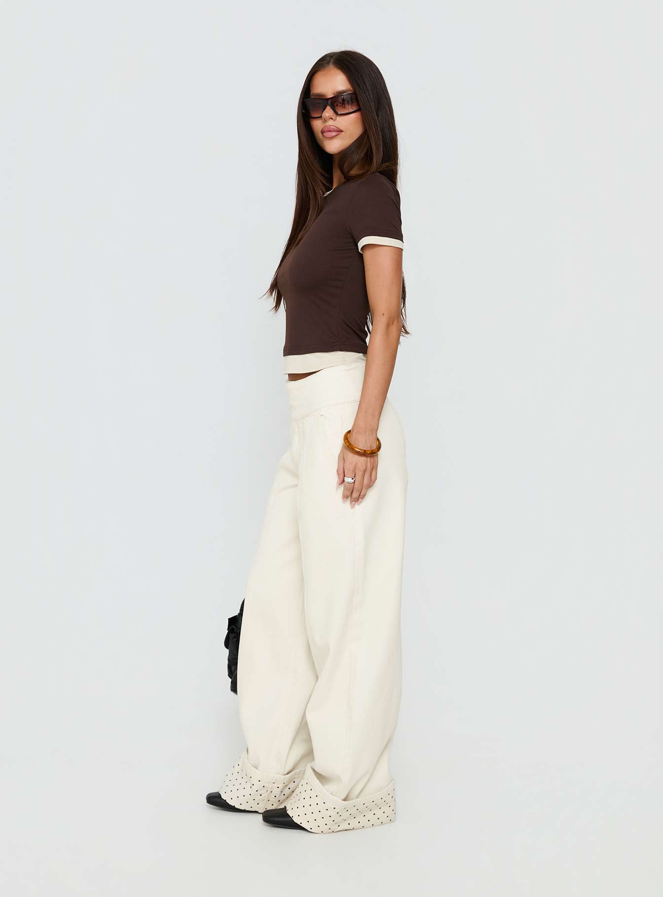 Nikoletta Foldover Jeans Cream / Polka - Image 4