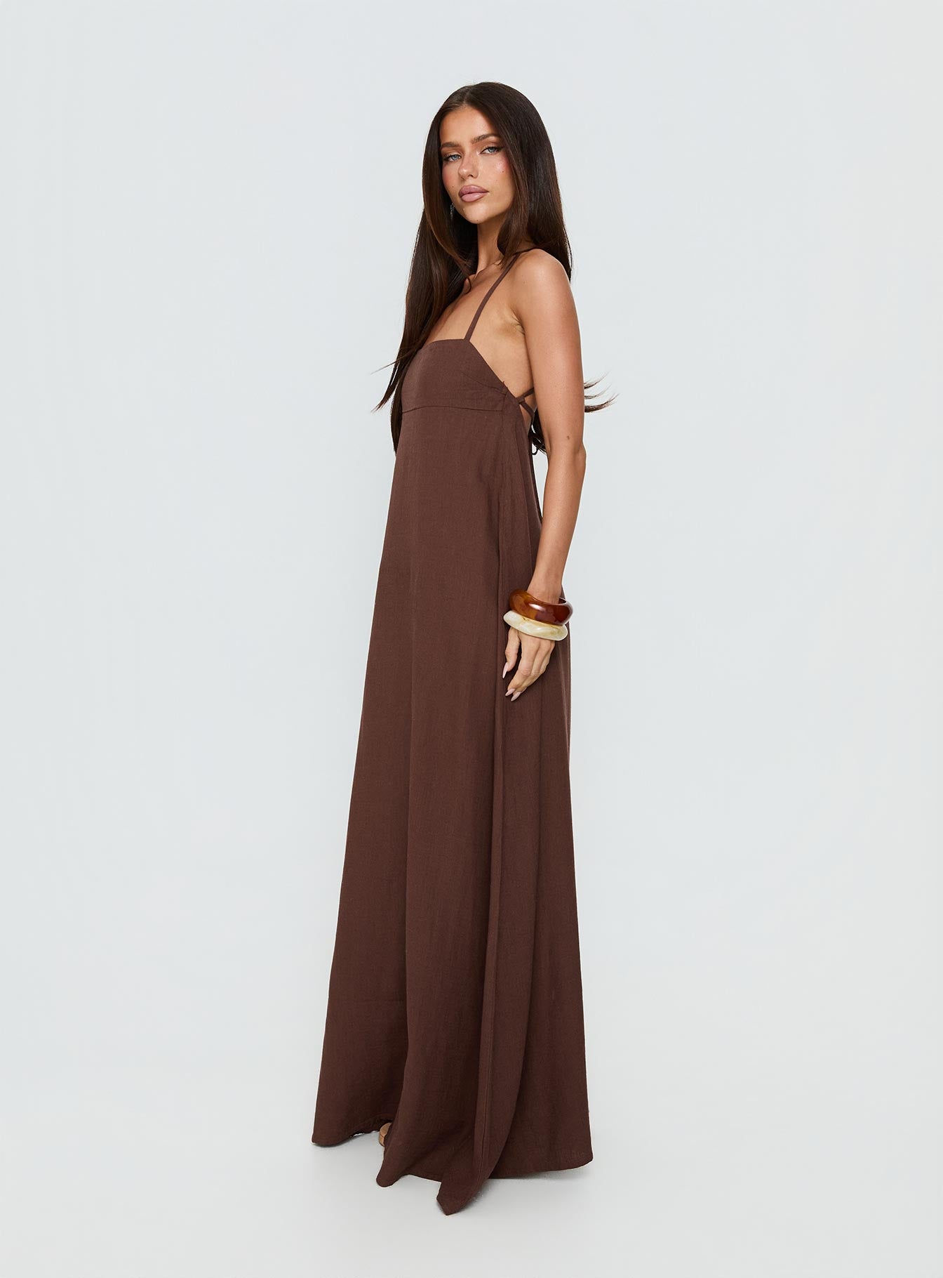 Solie Tie Back Maxi Dress Chocolate - Image 3