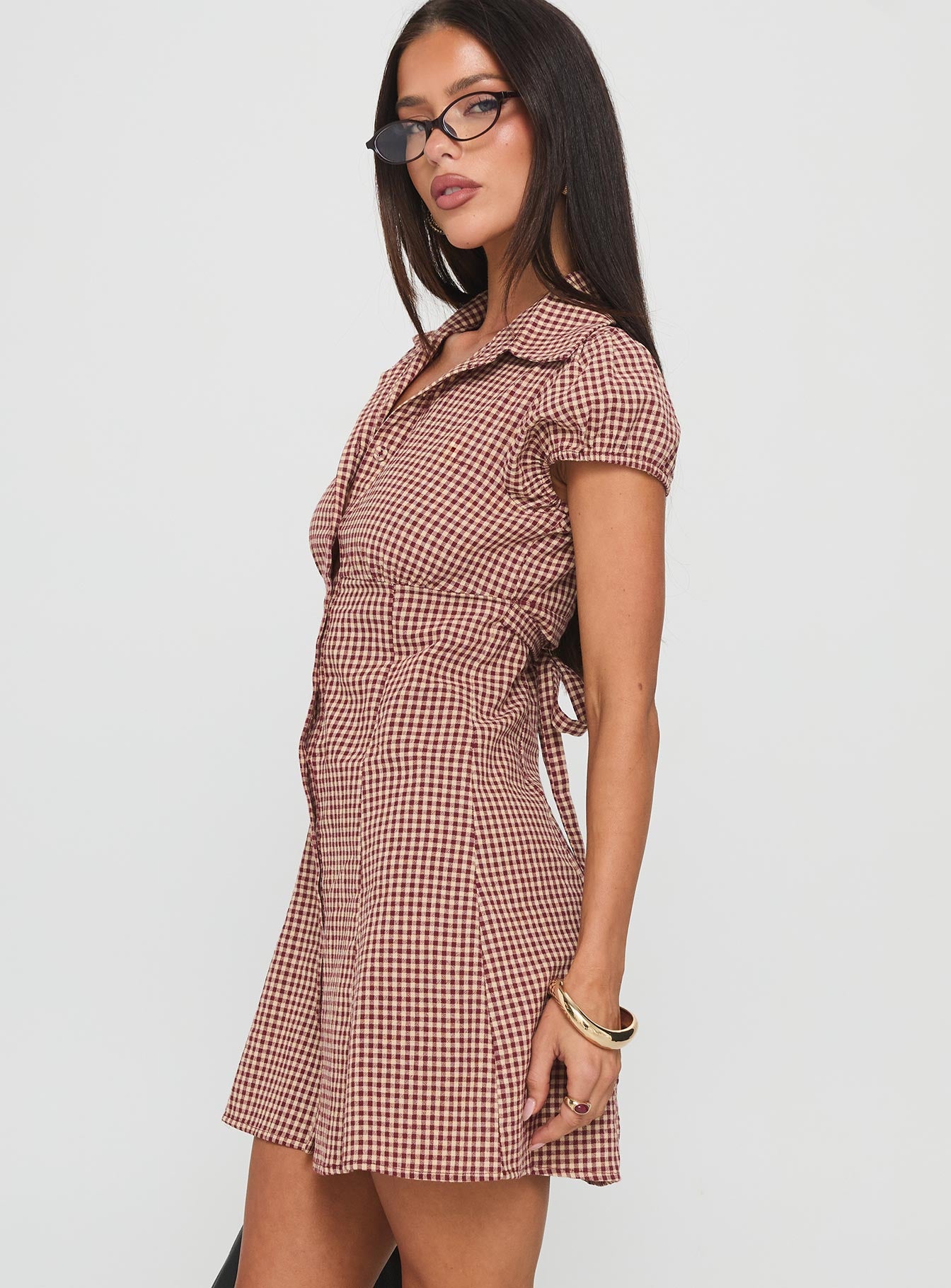 Kavira Tie Bust Shirt Dress Red Gingham - Image 3
