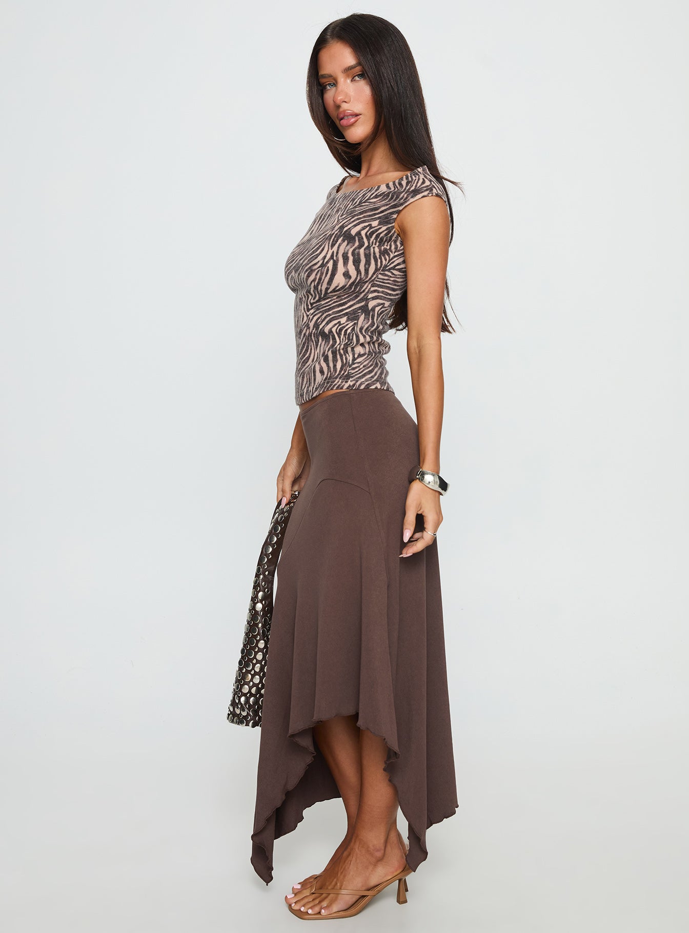 Futura Asymmetrical Midi Skirt Chocolate - Image 4