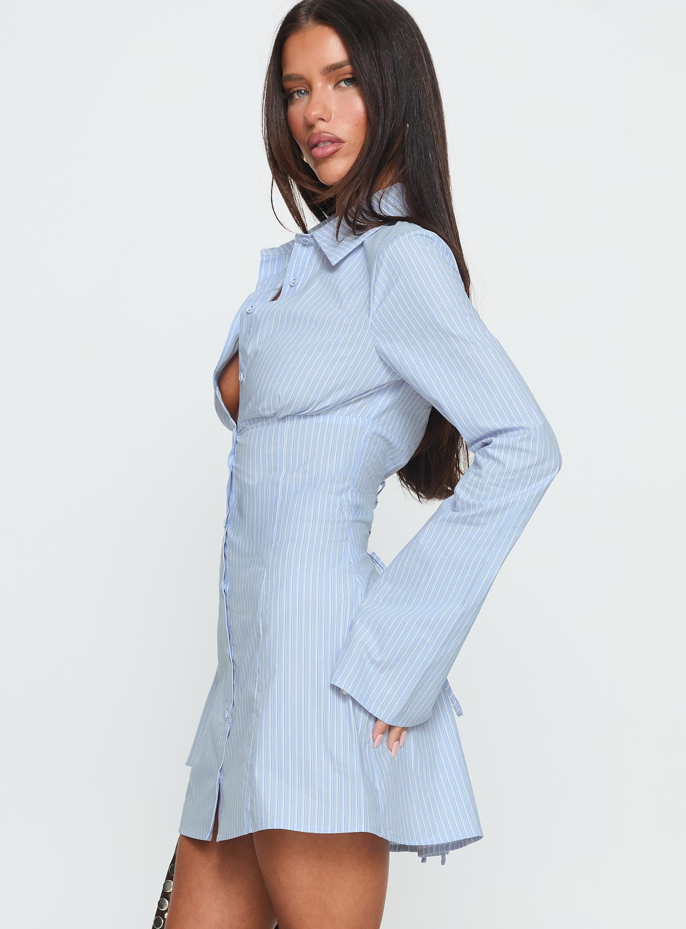 Tawni Long Sleeve Shirt Mini Dress Blue - Image 4