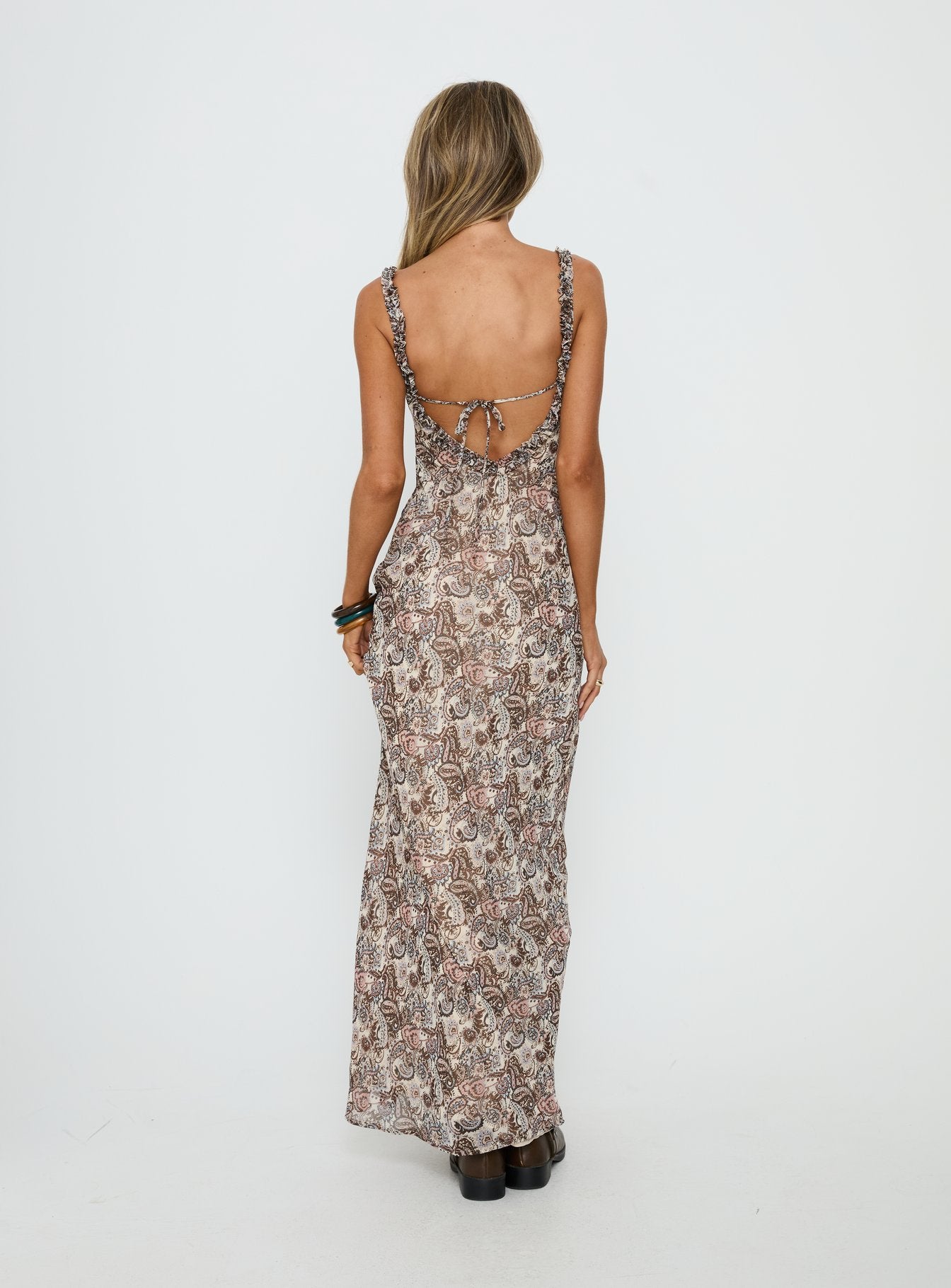 Baley Bias Cut Frill Maxi Dress Paisley - Image 4