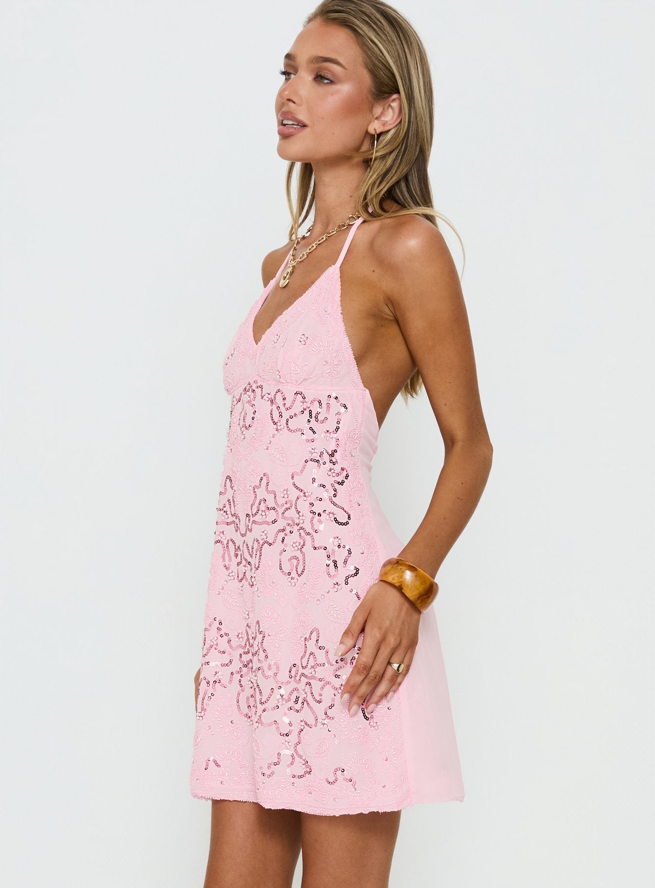 Stazia Beaded Mini Dress Pink - Image 4