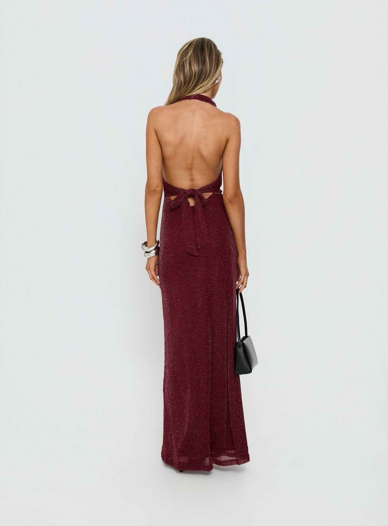 Wild Bunch Cowl Neck Backless Maxi Dress Burgundy - Image 4