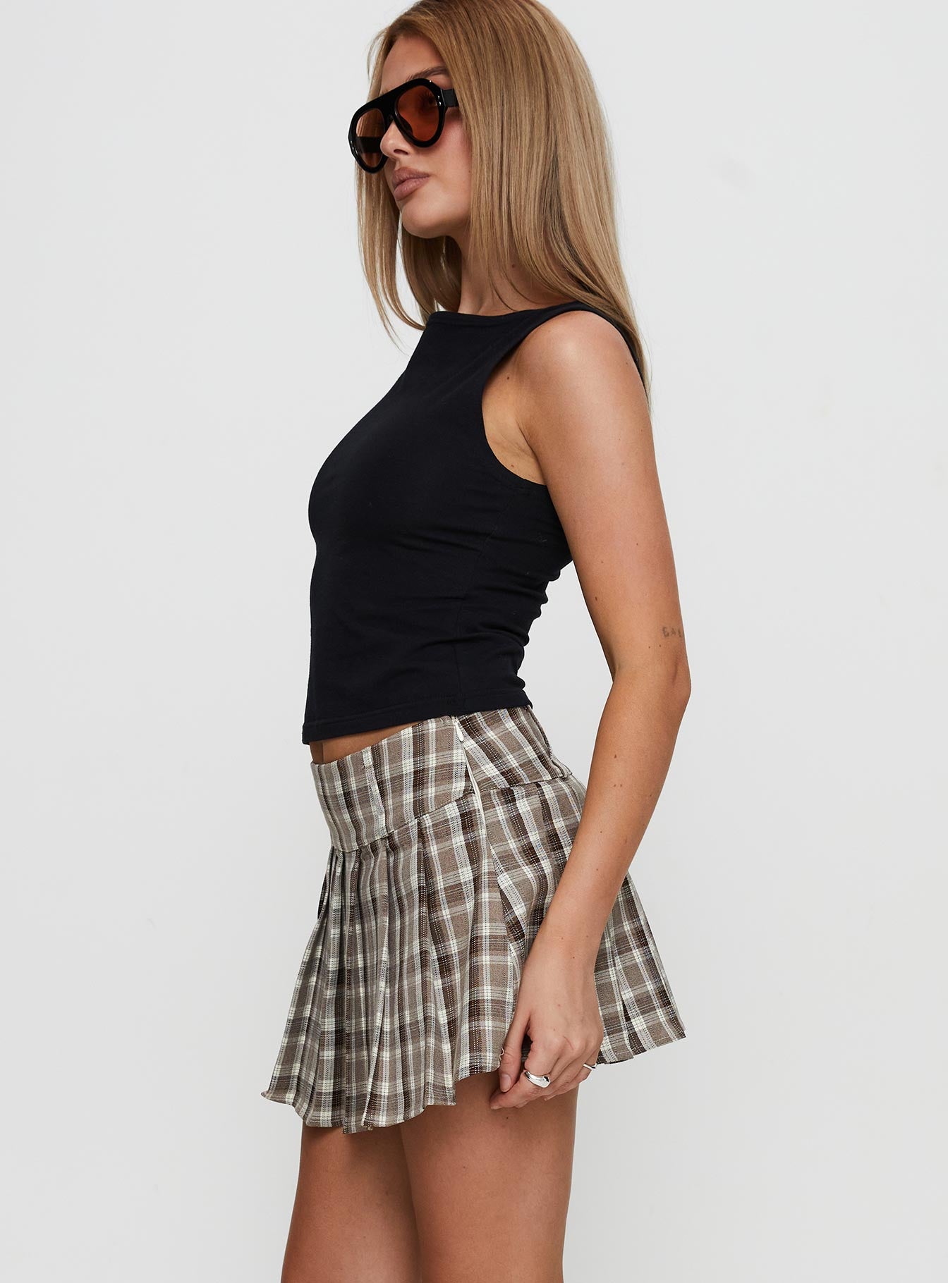 Envision Pleat Mini Skirt Brown Multi - Image 4