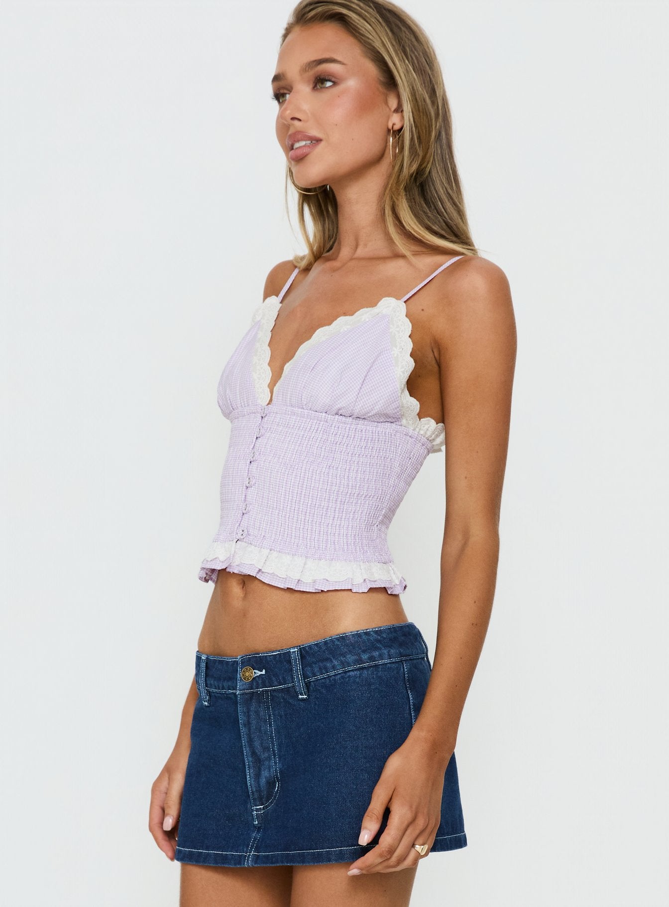 Marigolds Frill Detail Cami Top Purple - Image 4