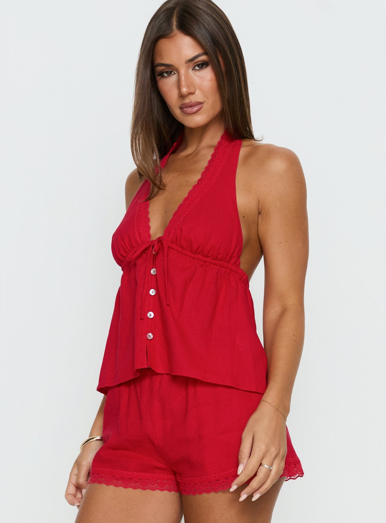 Cloud Crush Linen Halter Top Red - Image 4