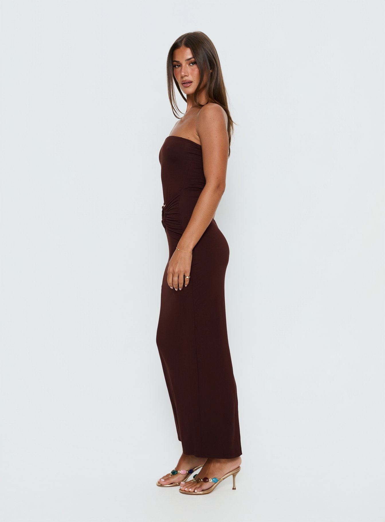 Signature Move Strapless Maxi Dress Chocolate Brown - Image 3