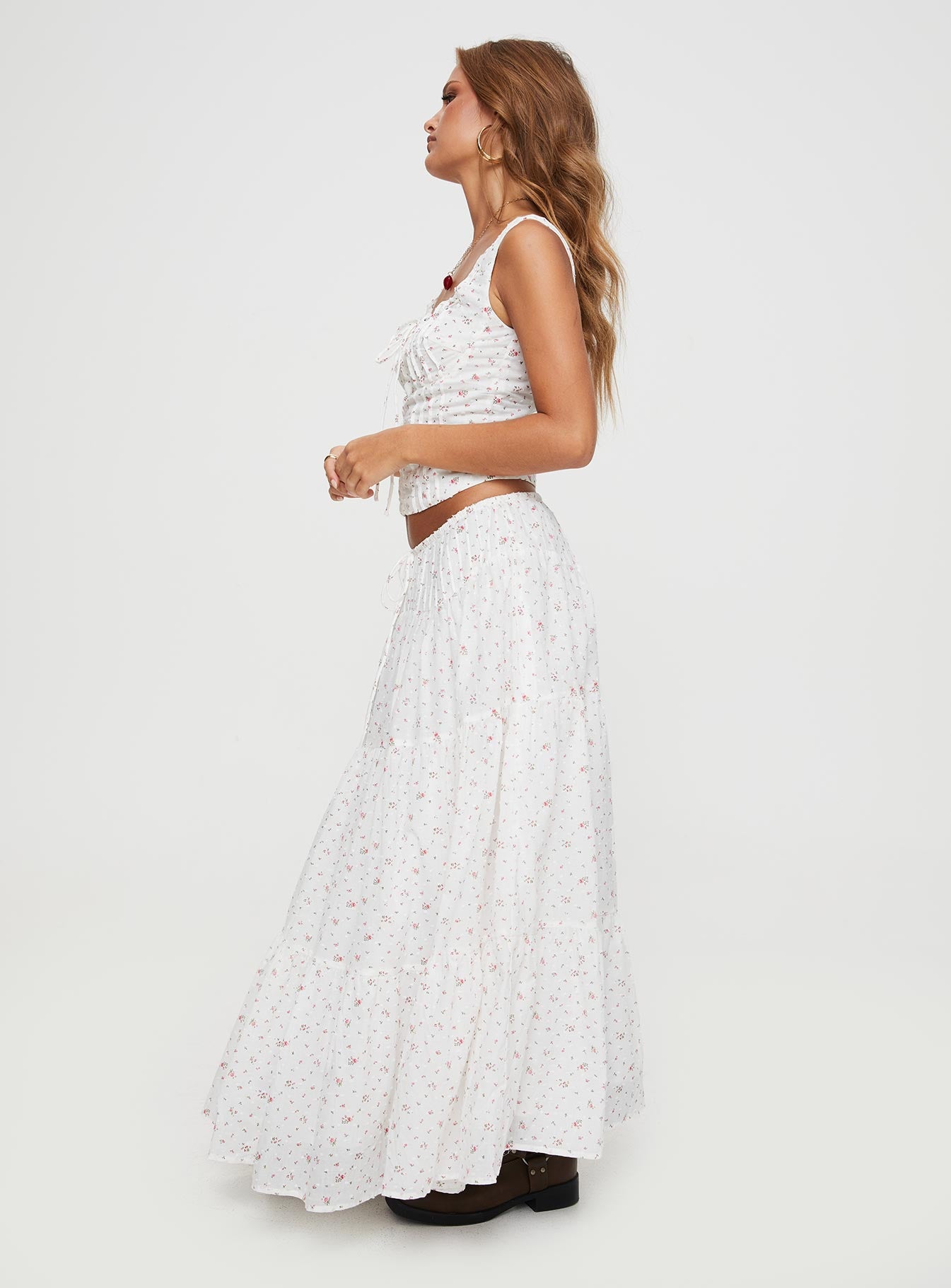 Cherry On Top Maxi Skirt White Floral - Image 4