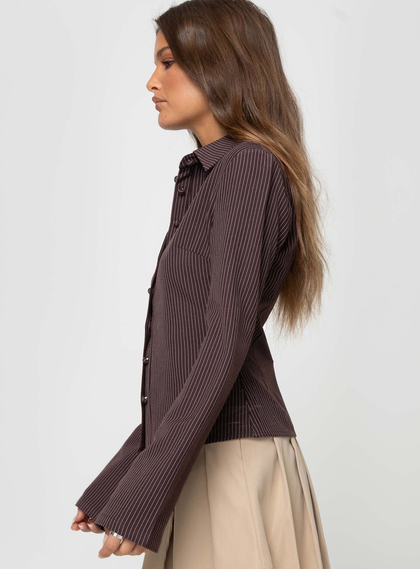 Anni Pinstripe Shirt Brown - Image 4