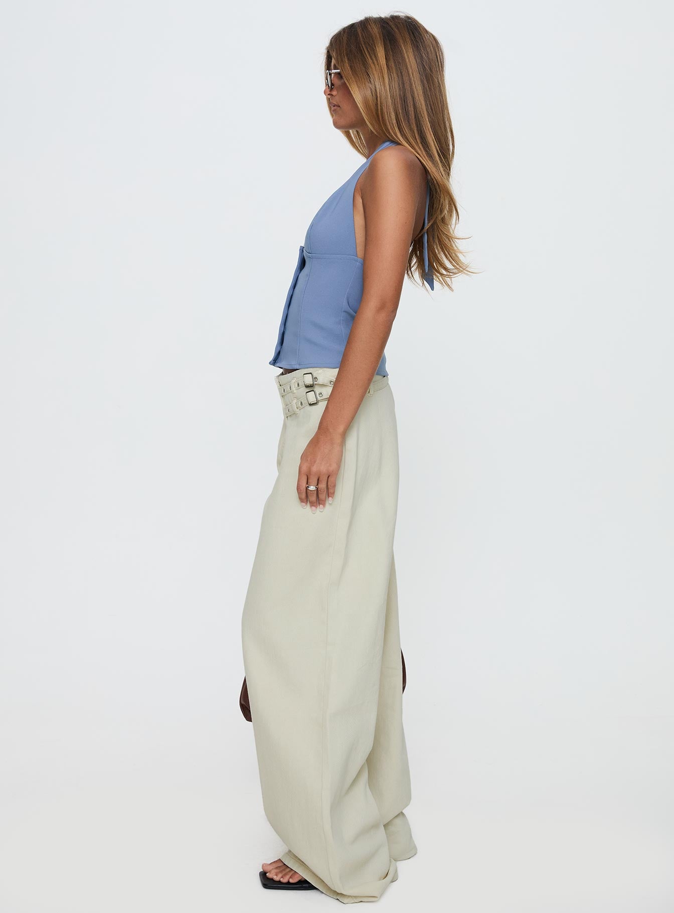 Paltrow Mid Rise Wide Leg Cargo Jeans Cream - Image 5