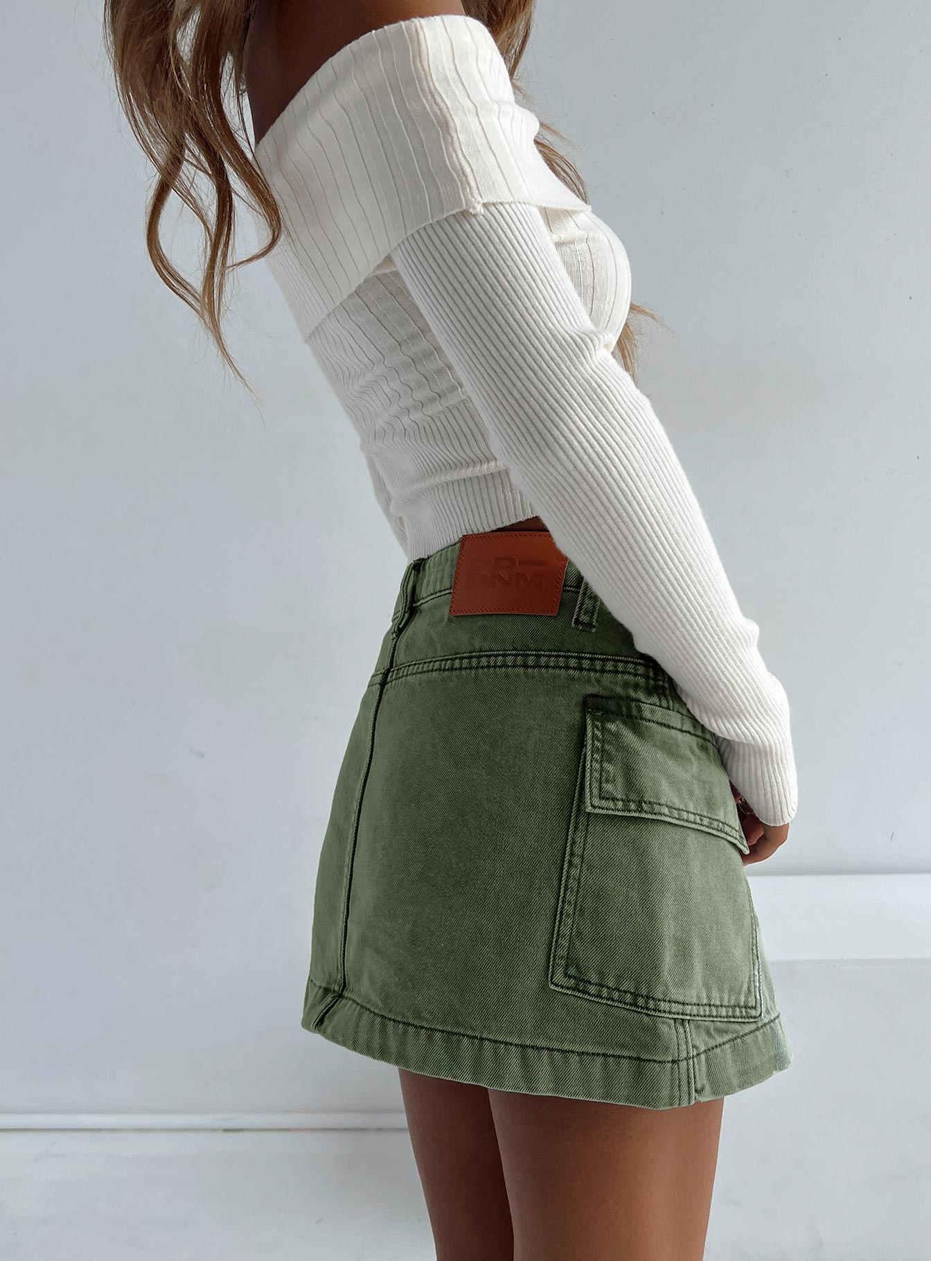 Zakai Cargo Denim Mini Skirt Green - Image 15