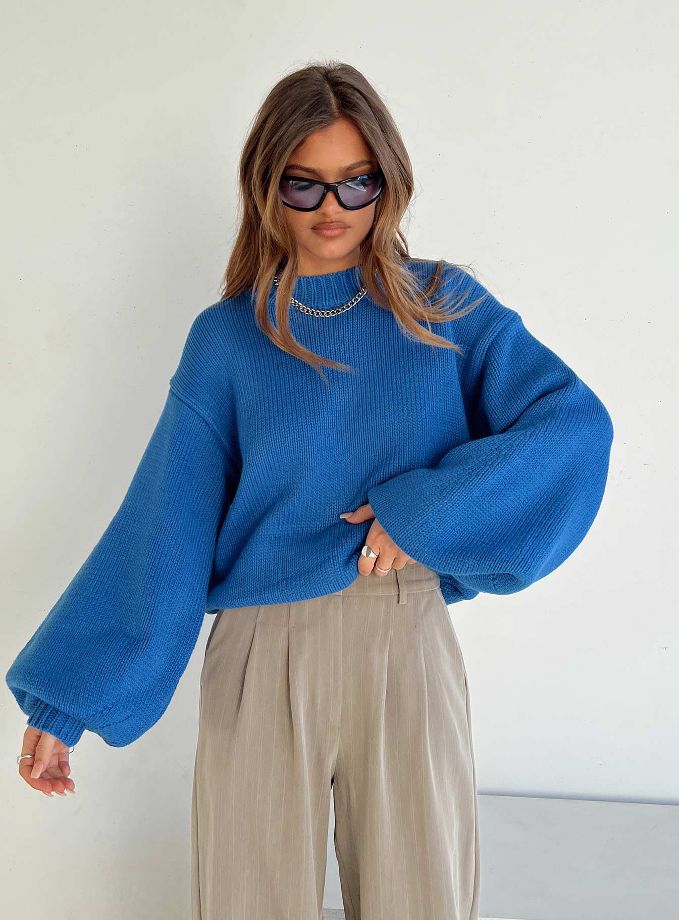 Harmony Balloon Sleeve Knit Sweater Blue - Image 9