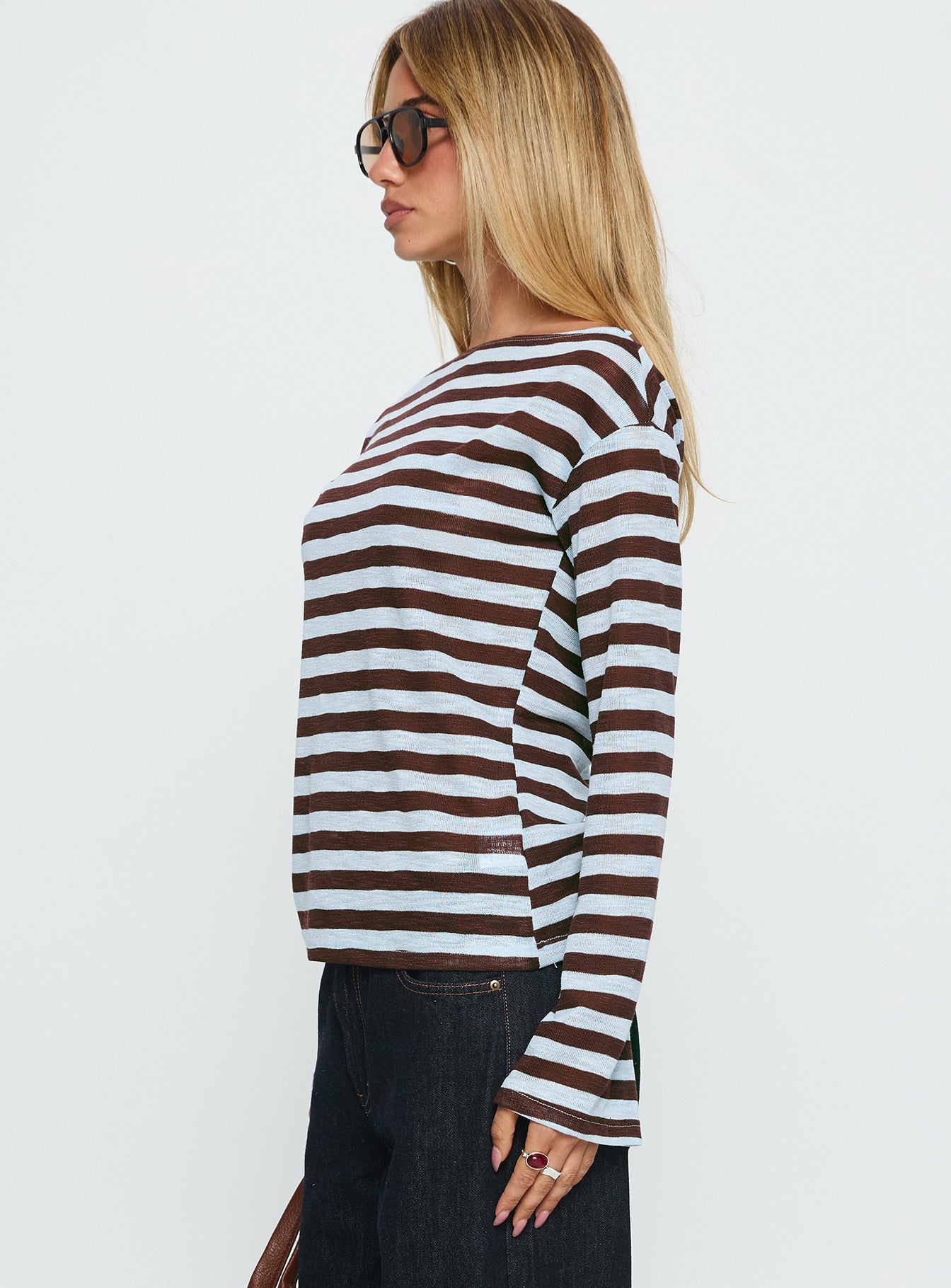 So Composed Boat Neck Long Sleeve Top Blue Stripe - Image 4