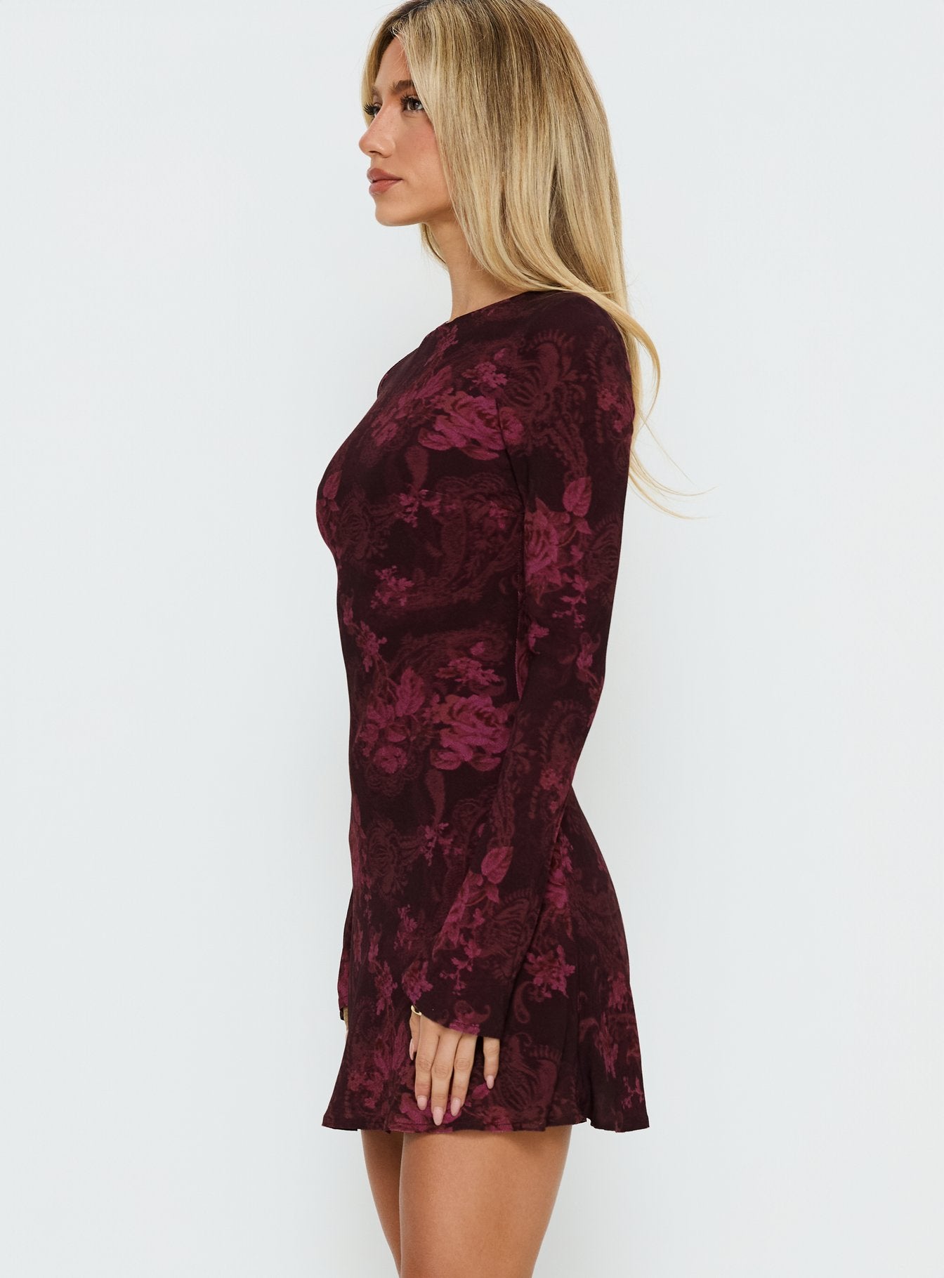 Vivre Long Sleeve Mini Dress Burgundy Paisley - Image 4