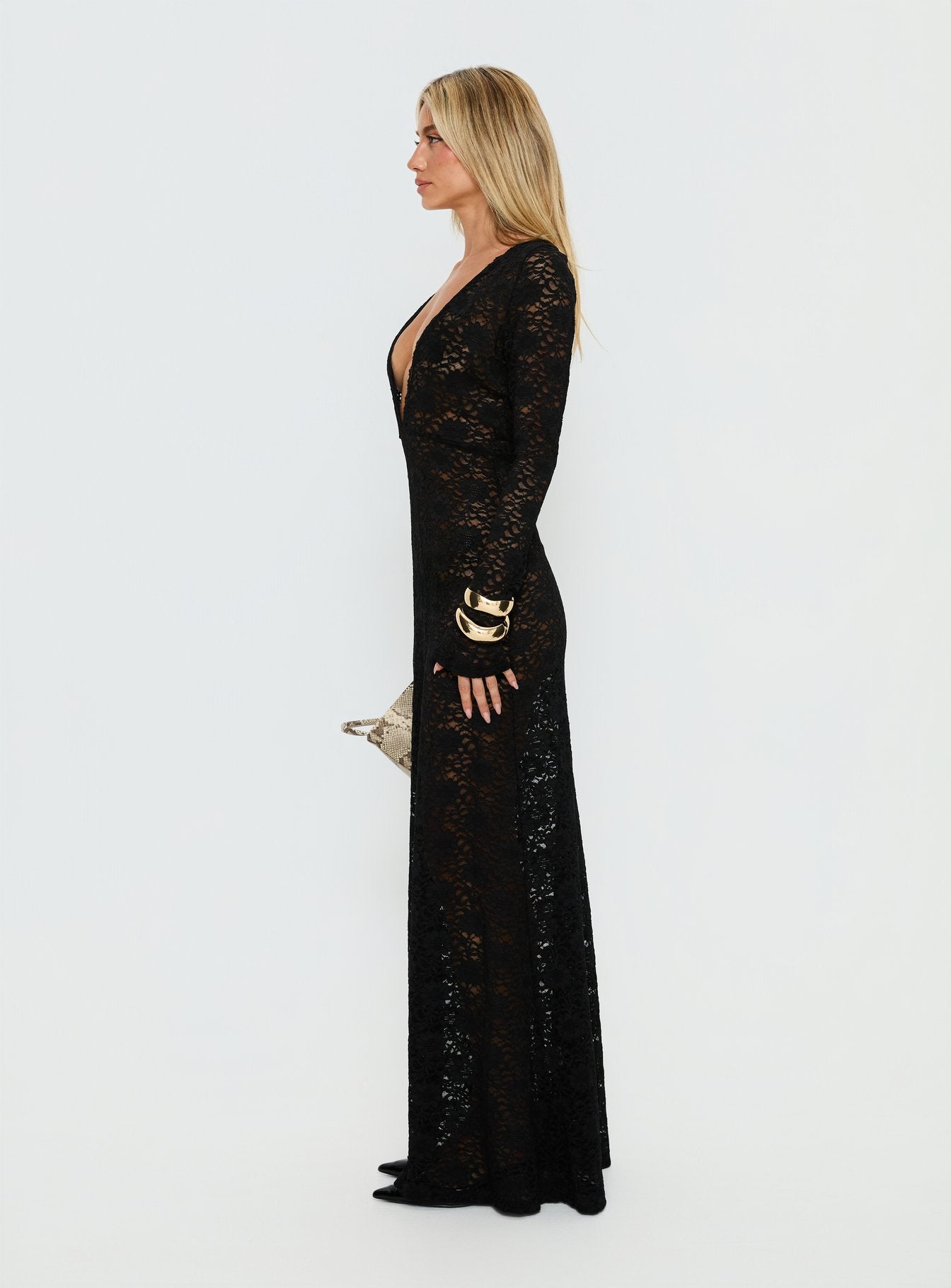 Delwyn Lace Backless Maxi Dress Black - Image 4