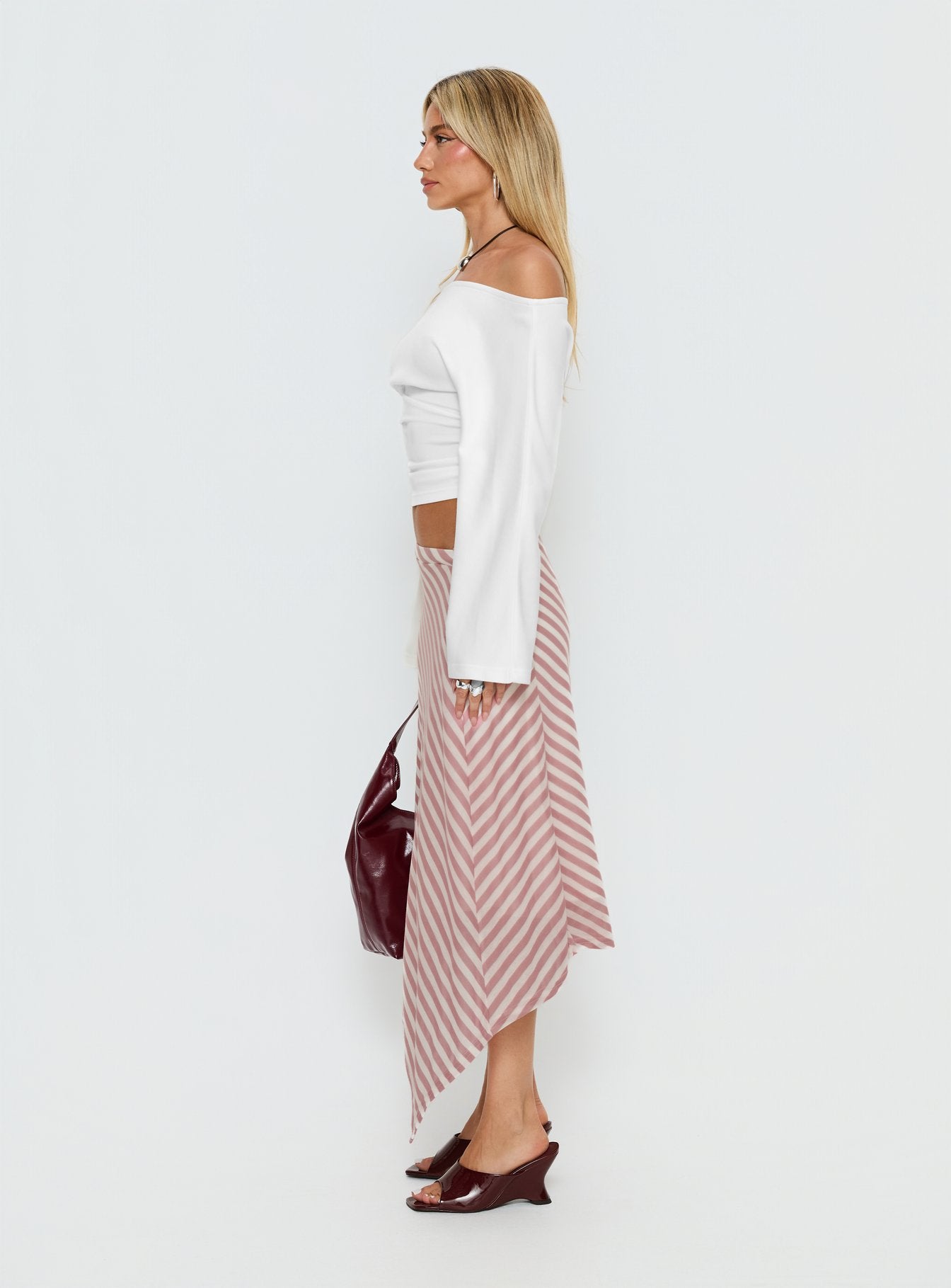 Gwenora Asymmetrical Midi Skirt Pink Stripe - Image 4